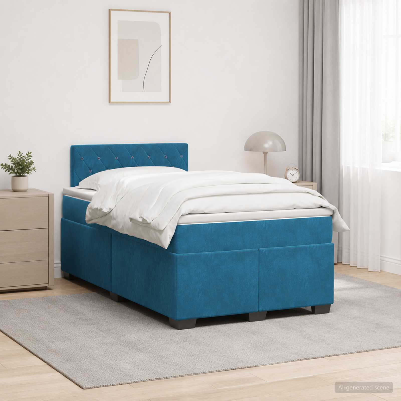 Boxspringbett mit Matratze und LED Blau 120 x 190 cm Samt