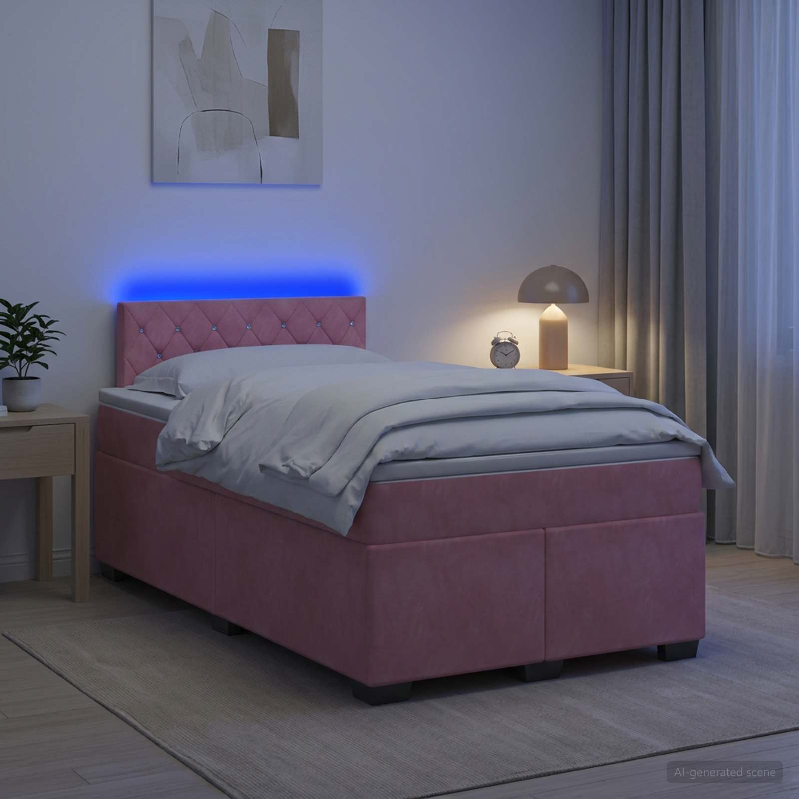 Boxspringbett mit Matratze und LED Rosa 120 x 200 cm Samt
