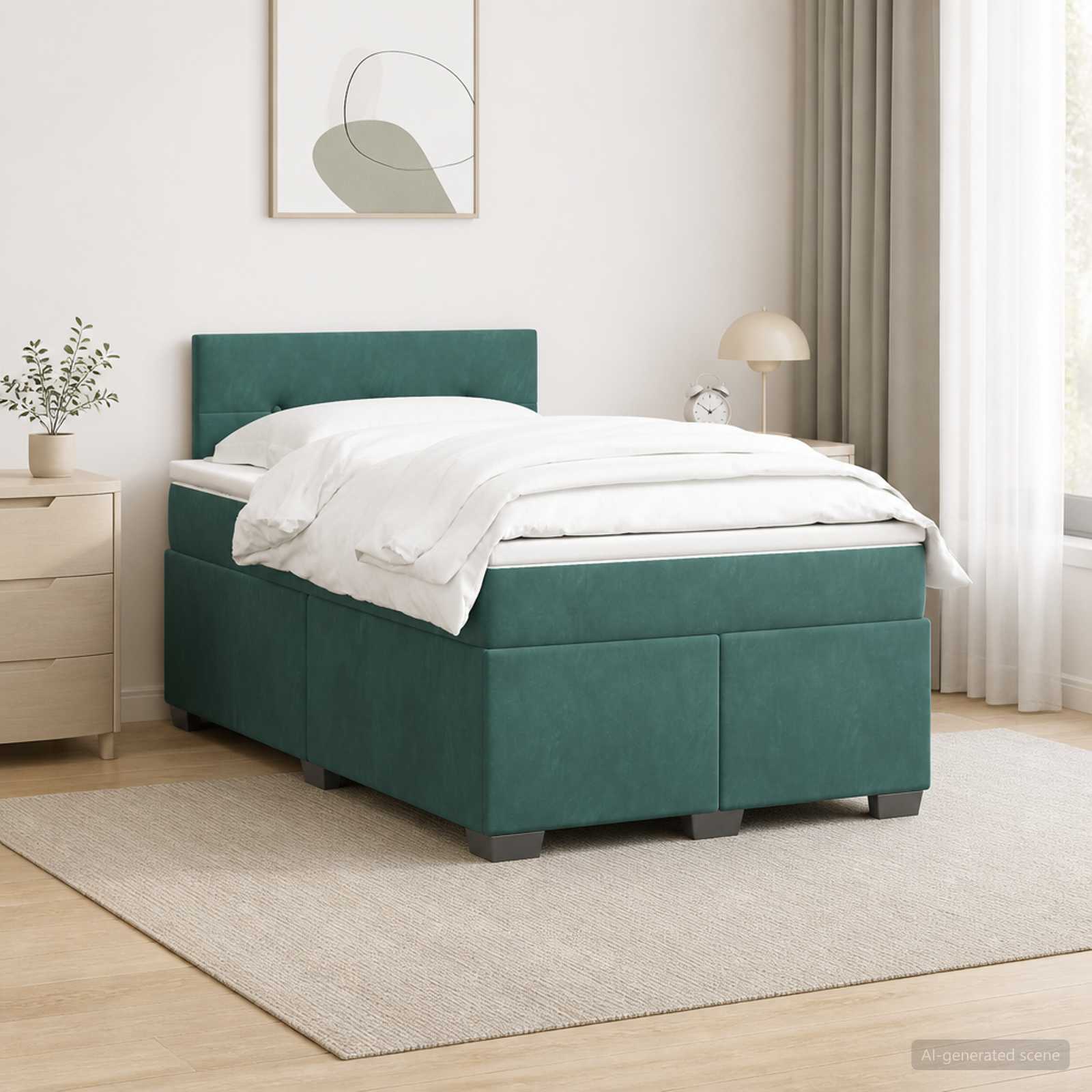 Boxspringbett mit Matratze und LED Dunkelgrün 120 x 200 cm Samt