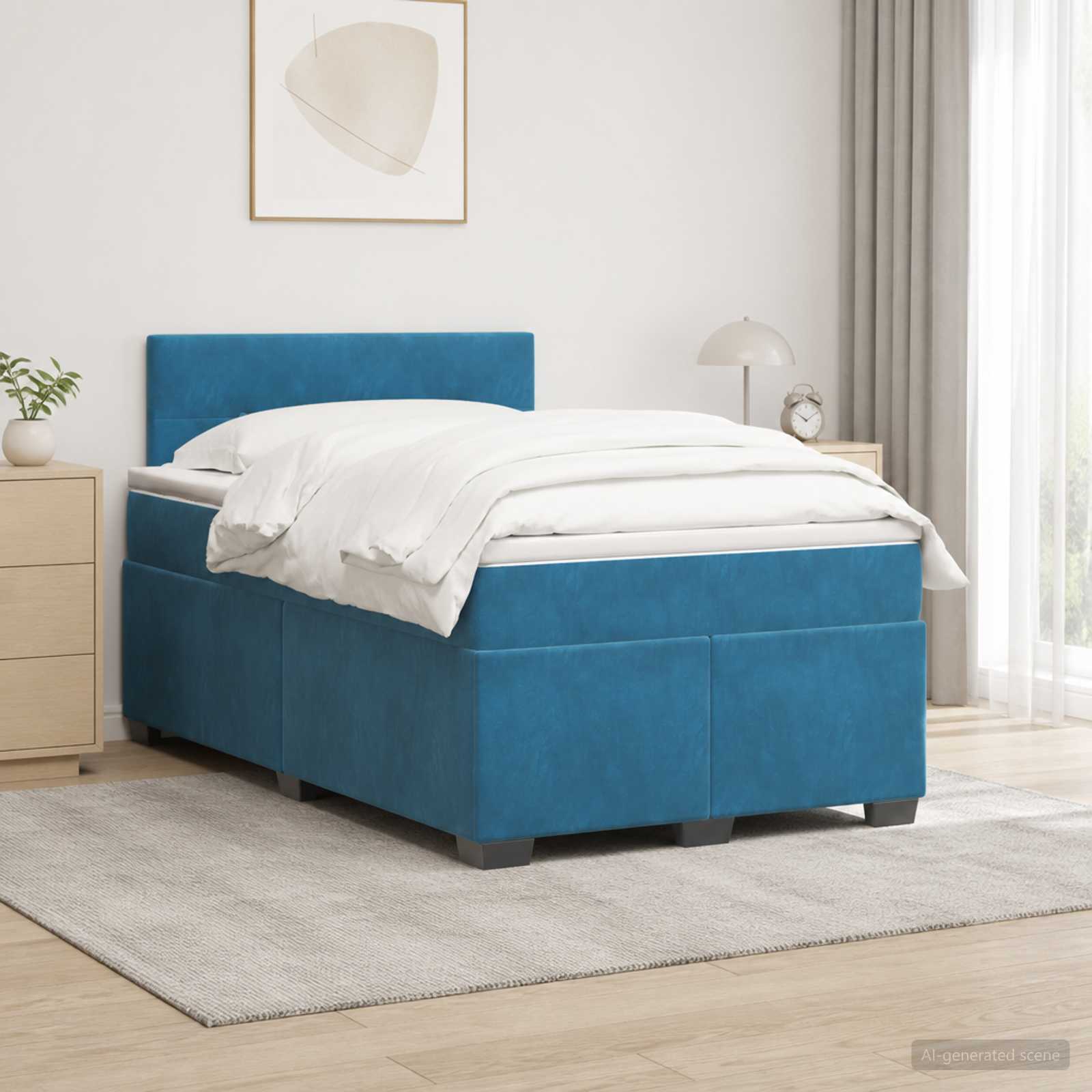 Boxspringbett mit Matratze und LED Blau 120 x 190 cm Samt