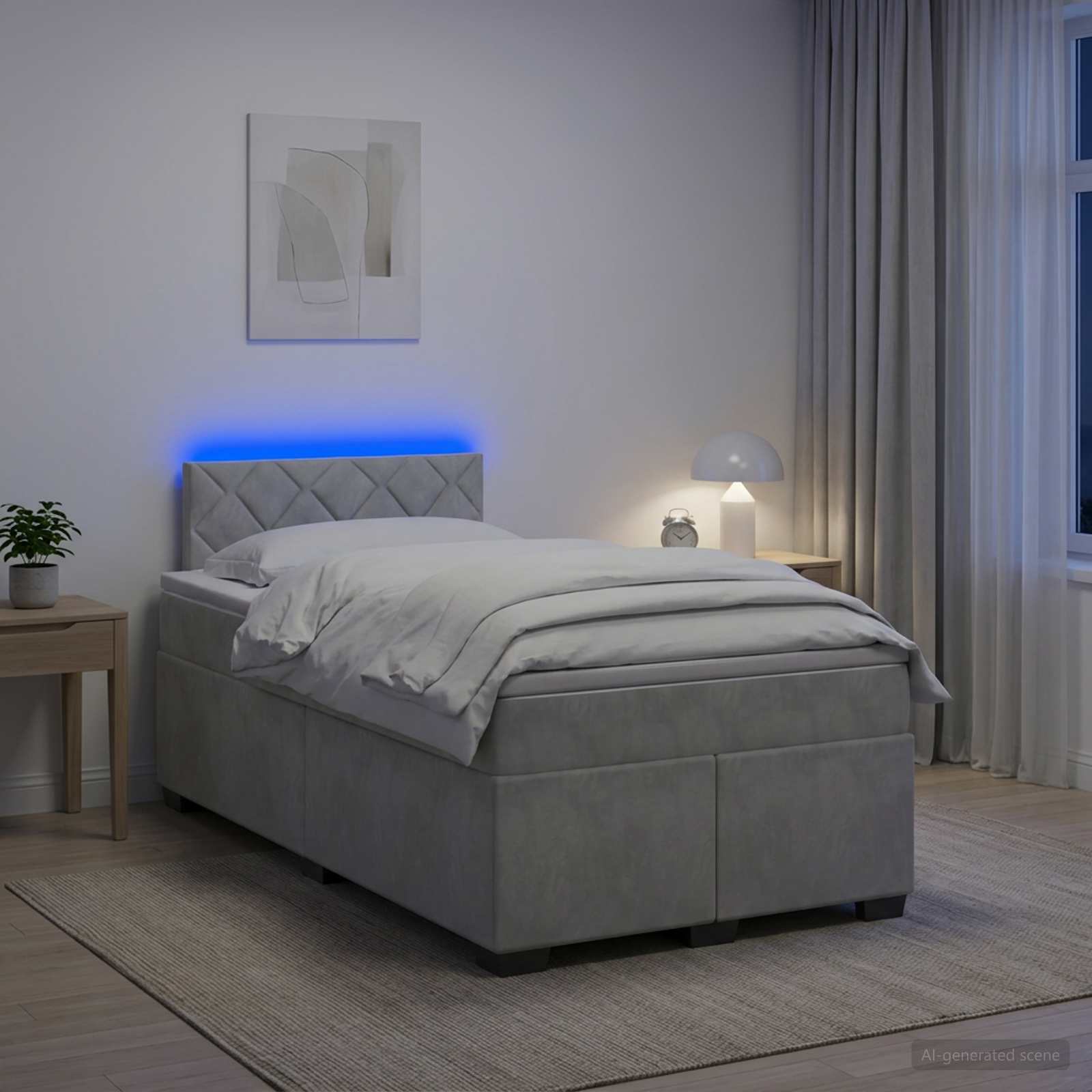 Boxspringbett mit Matratze und LED Hellgrau 120 x 200 cm Samt