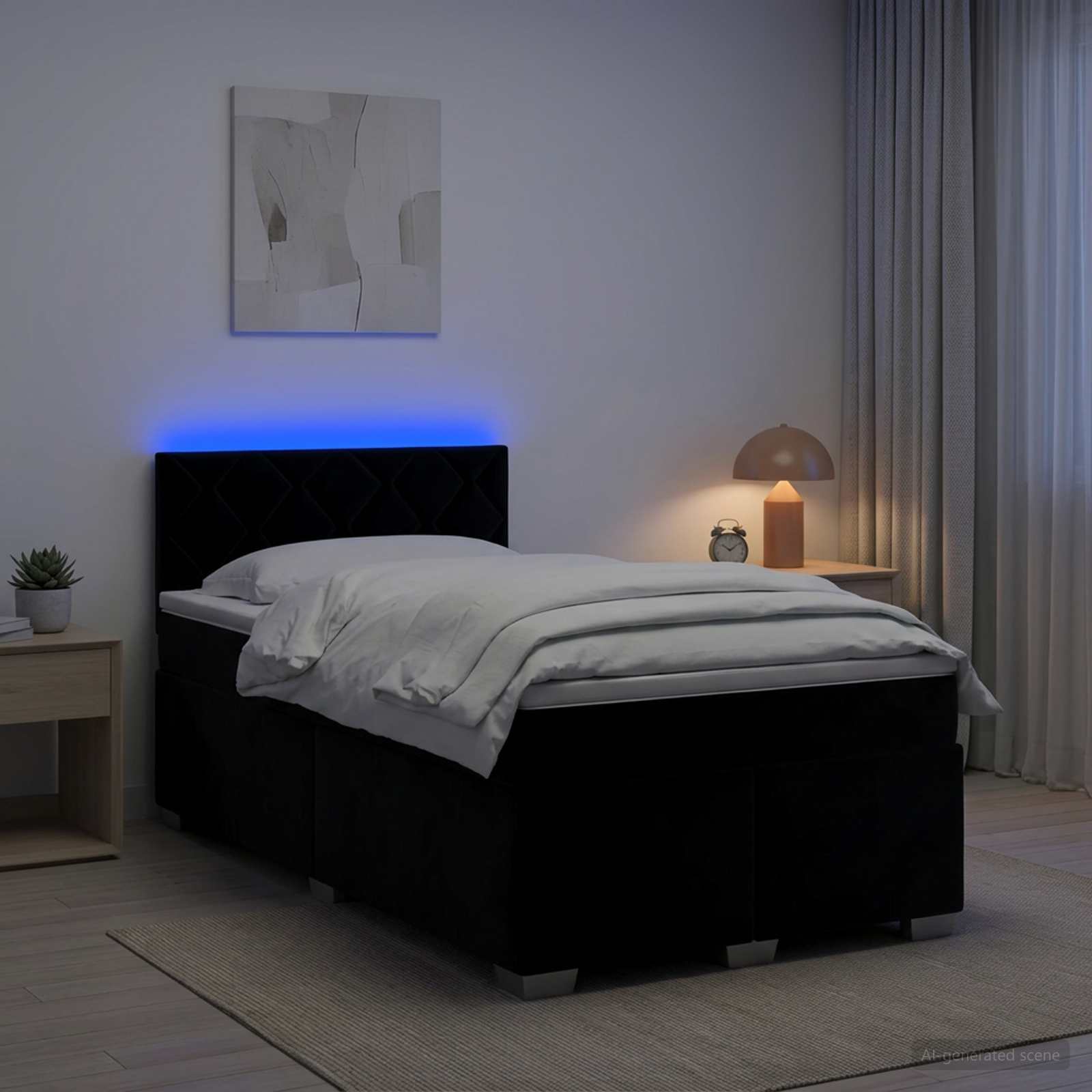 Boxspringbett mit Matratze und LED Schwarz 120 x 190 cm Samt