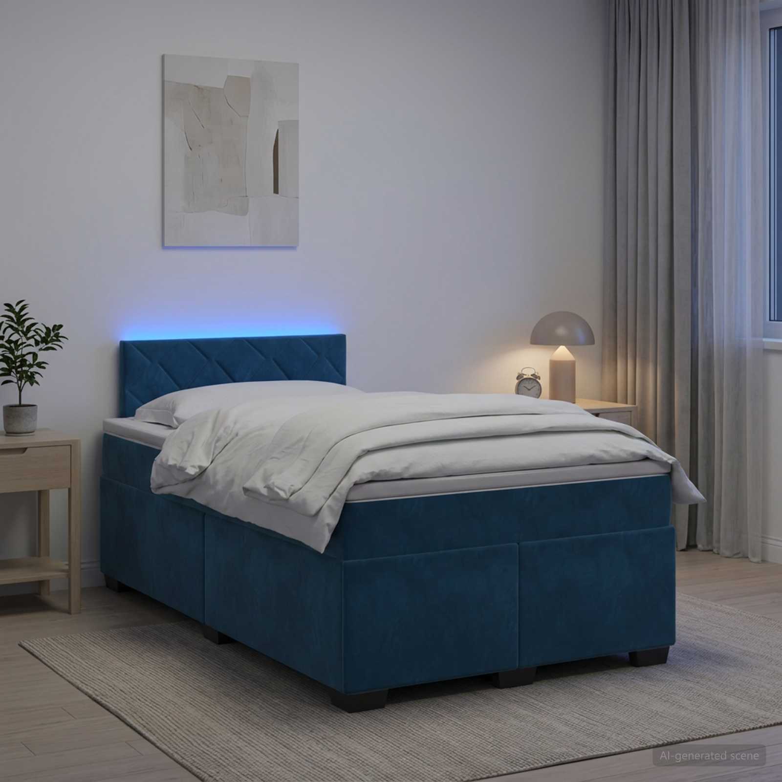 Boxspringbett mit Matratze und LED Blau 120 x 200 cm Samt