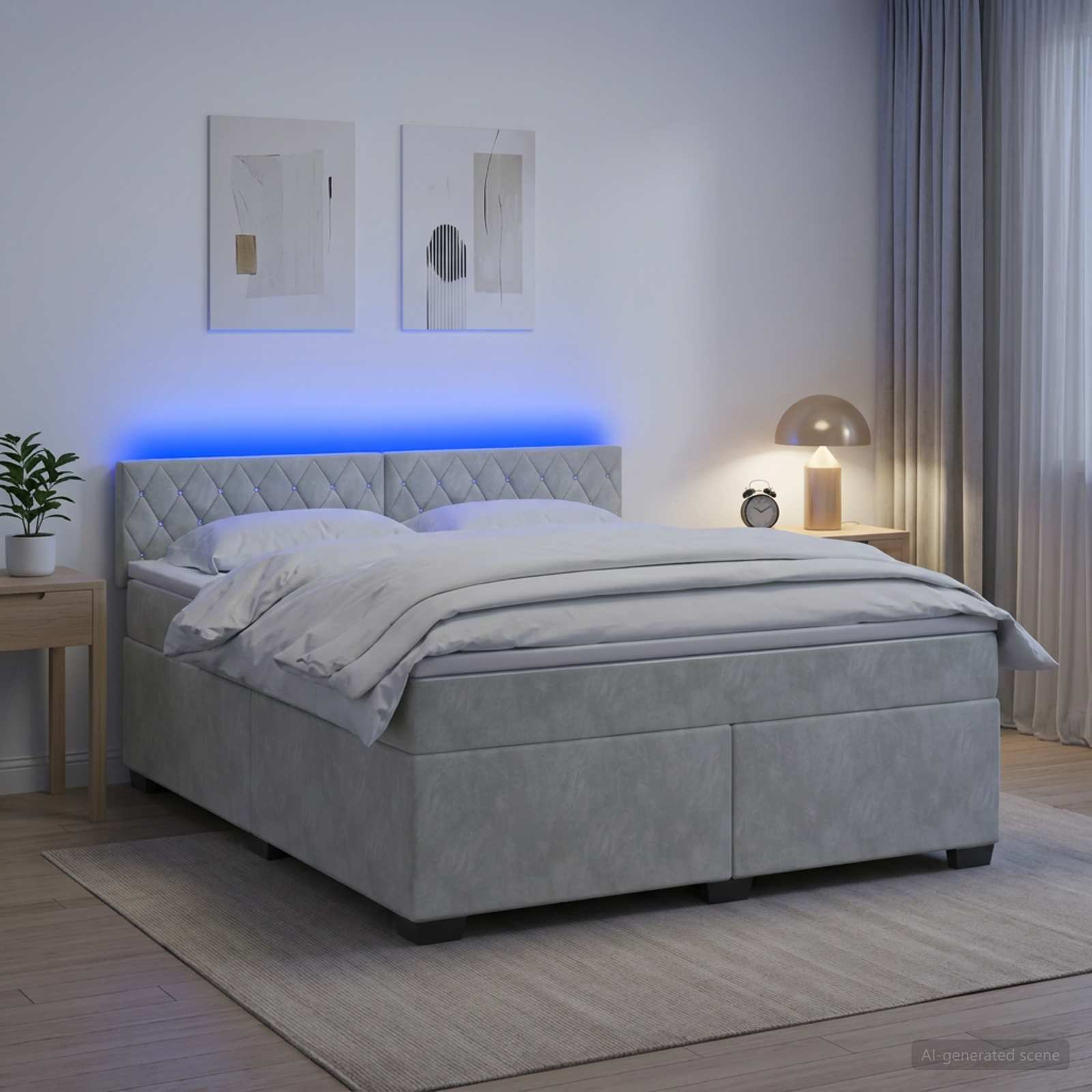 Boxspringbett mit Matratze und LED Hellgrau 140 x 190 cm Samt
