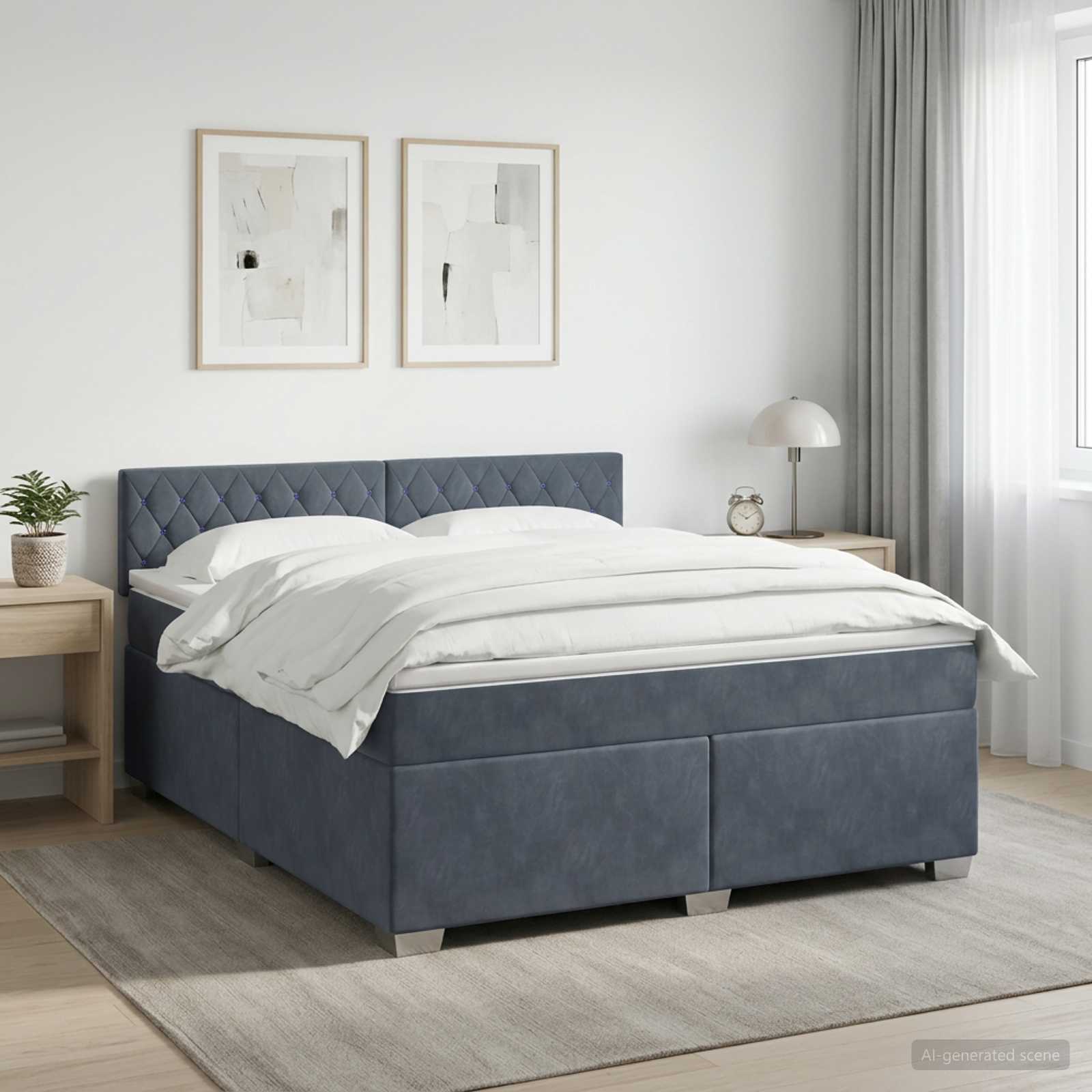 Boxspringbett mit Matratze und LED Dunkelgrau 140 x 190 cm Samt