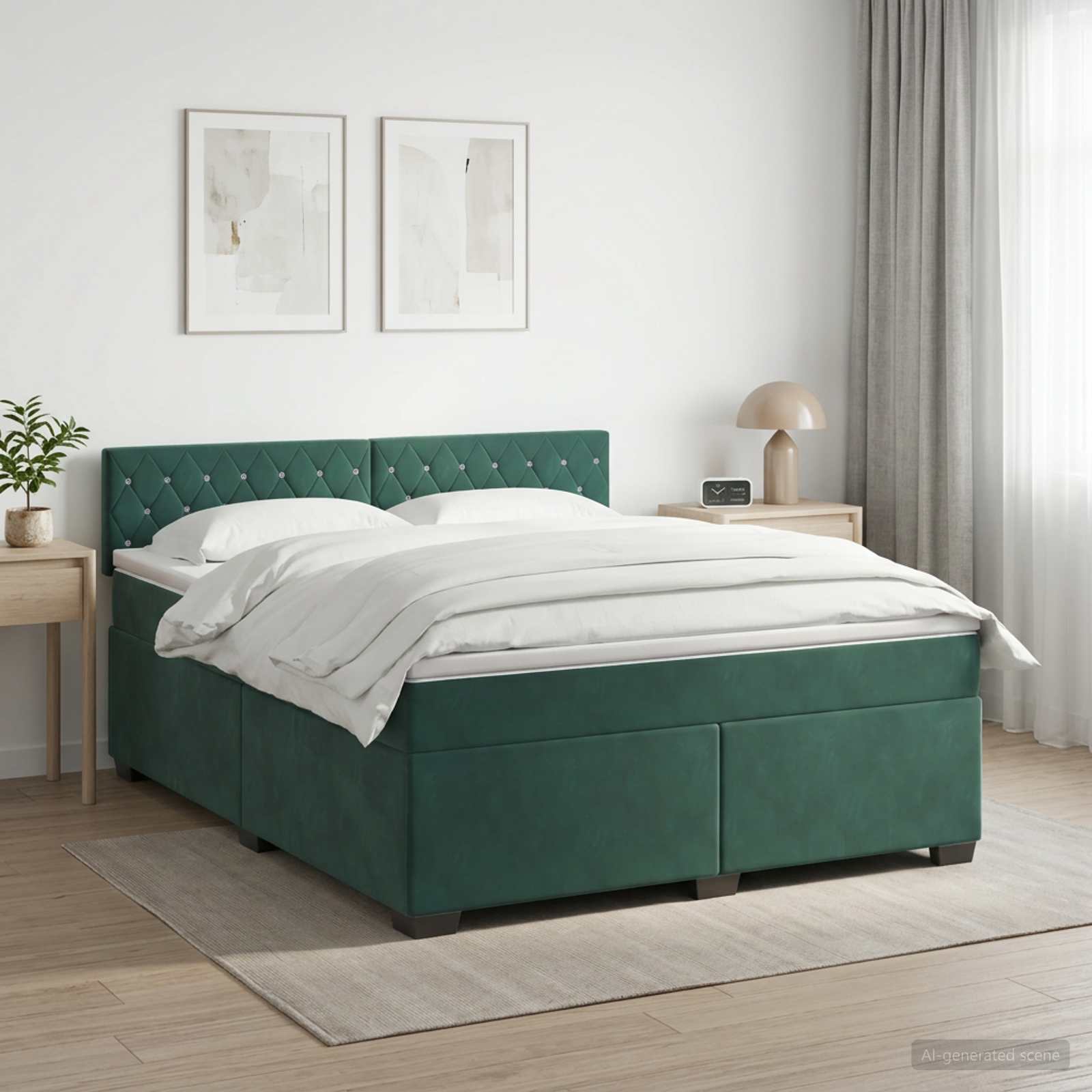 Boxspringbett mit Matratze und LED Dunkelgrün 140 x 200 cm Samt