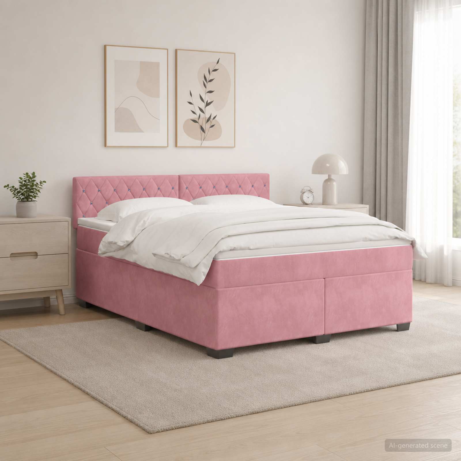 Boxspringbett mit Matratze und LED Rosa 140 x 200 cm Samt