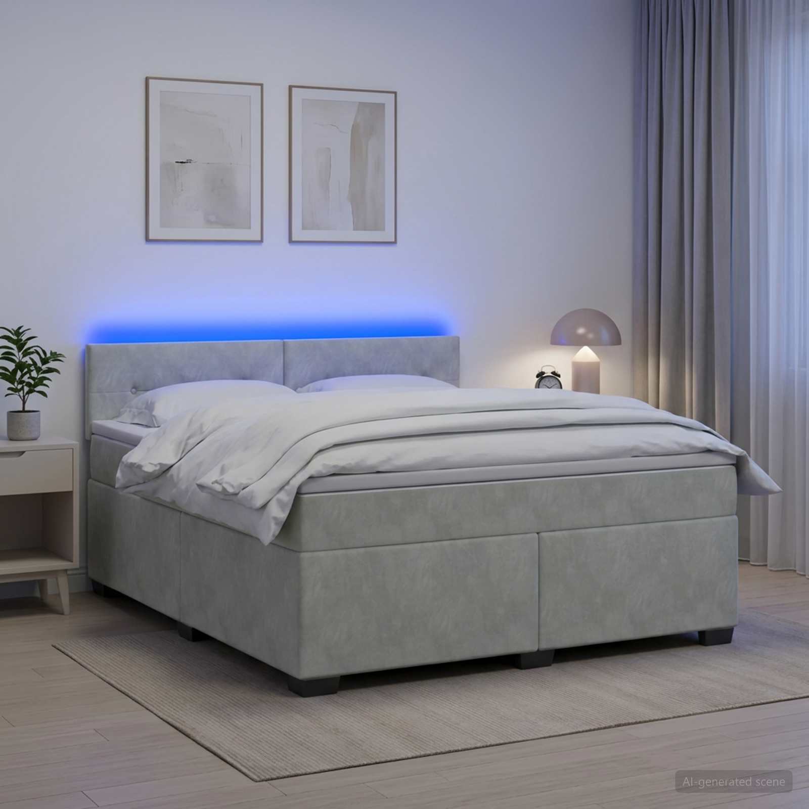 Boxspringbett mit Matratze und LED Hellgrau 160 x 200 cm Samt