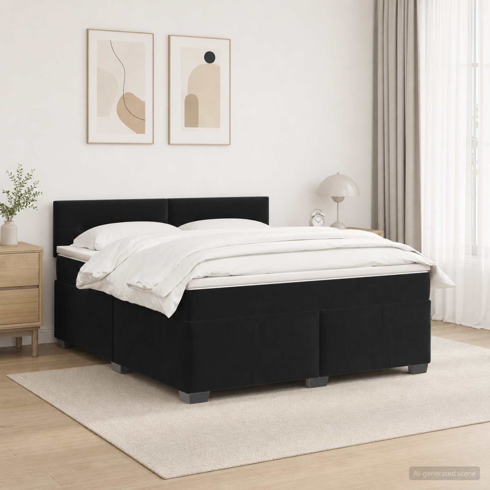 Boxspringbett mit Matratze und LED Schwarz 140 x 190 cm Samt