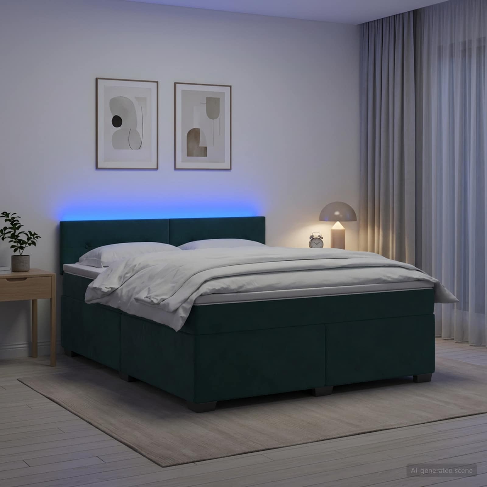 Boxspringbett mit Matratze und LED Dunkelgrün 140 x 190 cm Samt