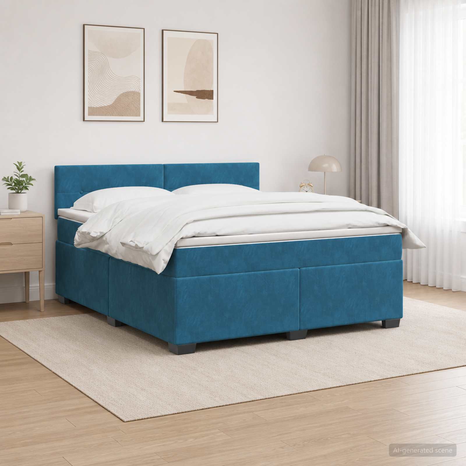 Boxspringbett mit Matratze und LED Blau 140 x 190 cm Samt