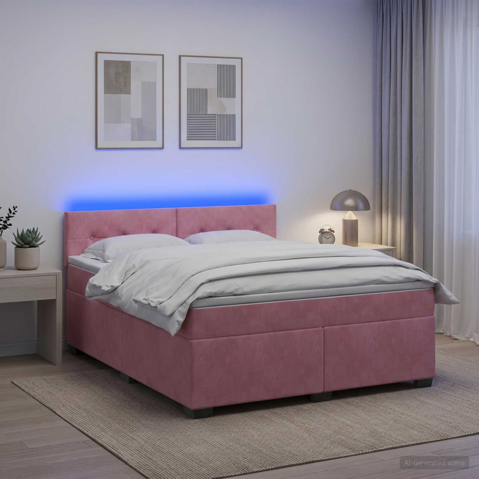 Boxspringbett mit Matratze und LED Rosa 160 x 200 cm Samt
