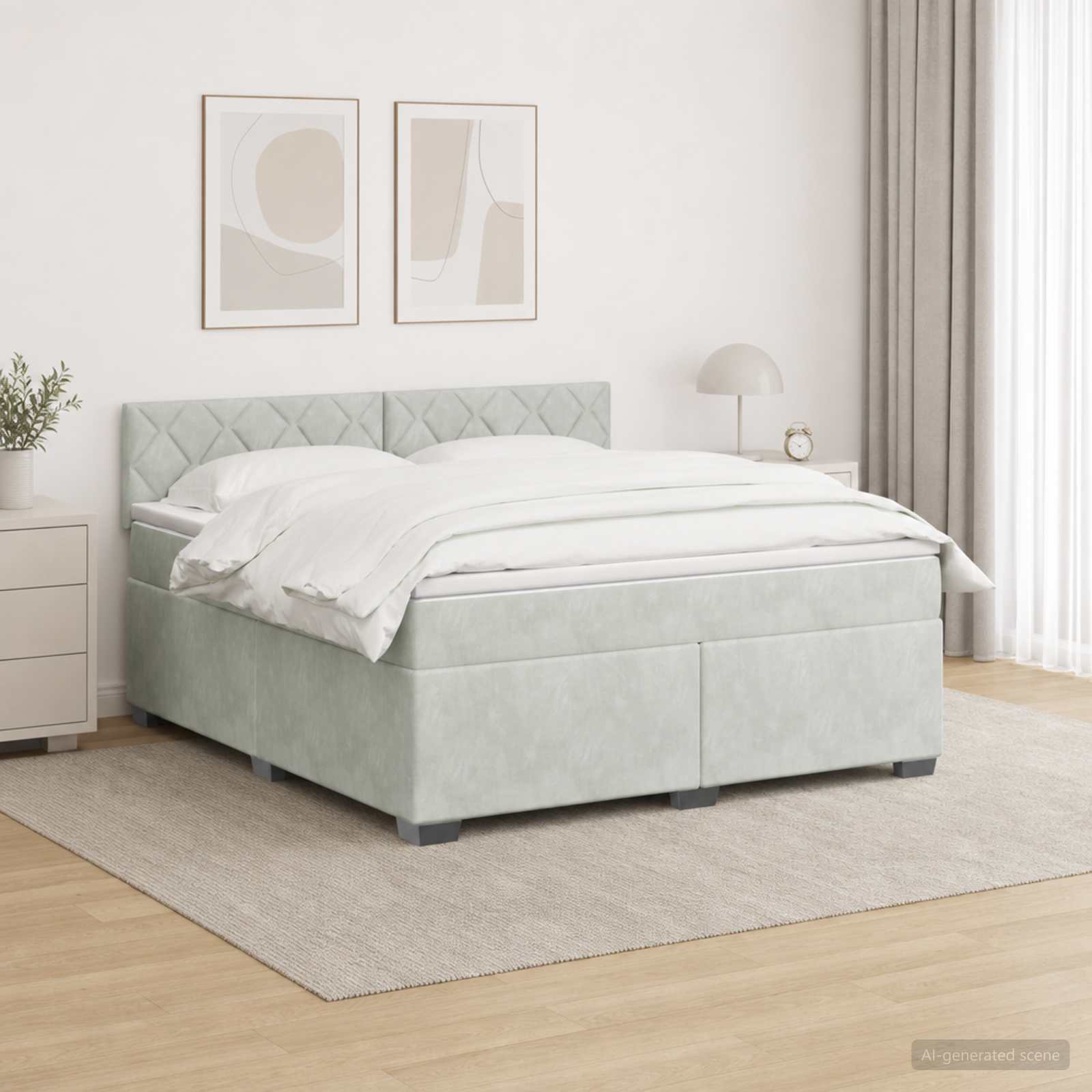 Boxspringbett mit Matratze und LED Hellgrau 160 x 200 cm Samt