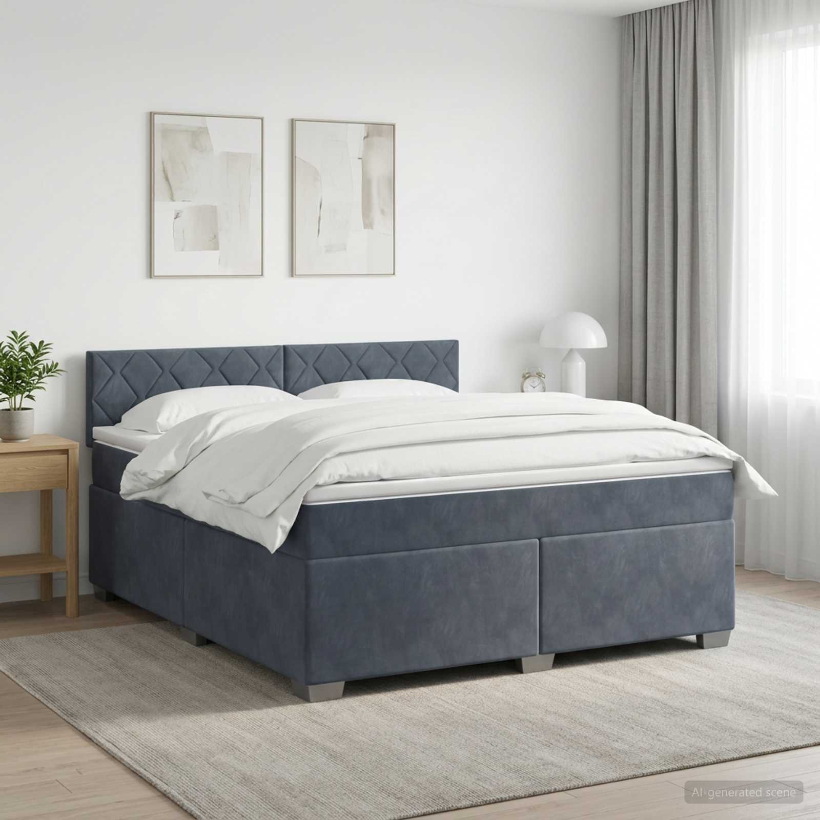 Boxspringbett mit Matratze und LED Dunkelgrau 140 x 190 cm Samt