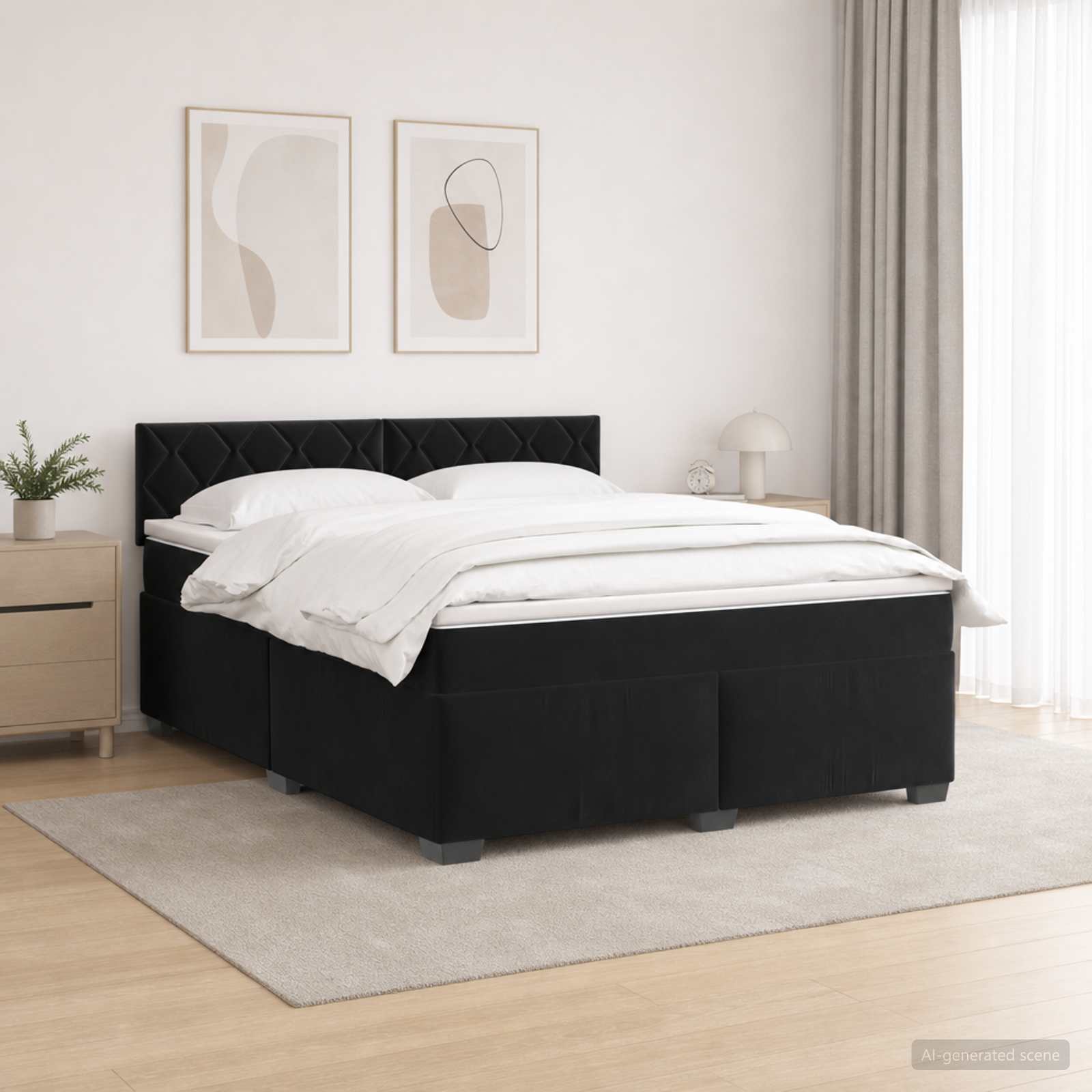 Boxspringbett mit Matratze und LED Schwarz 160 x 200 cm Samt