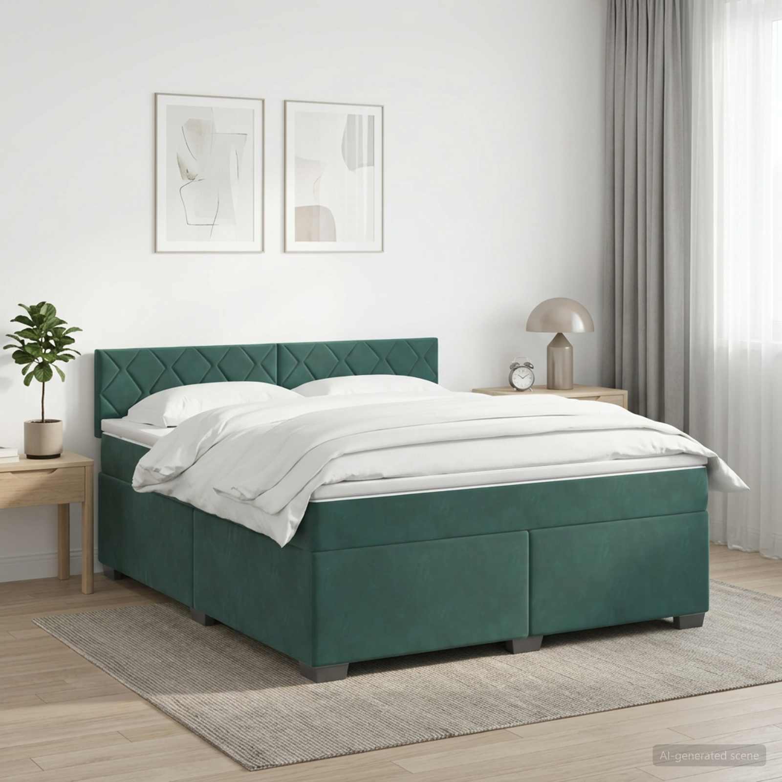 Boxspringbett mit Matratze und LED Dunkelgrün 140 x 200 cm Samt