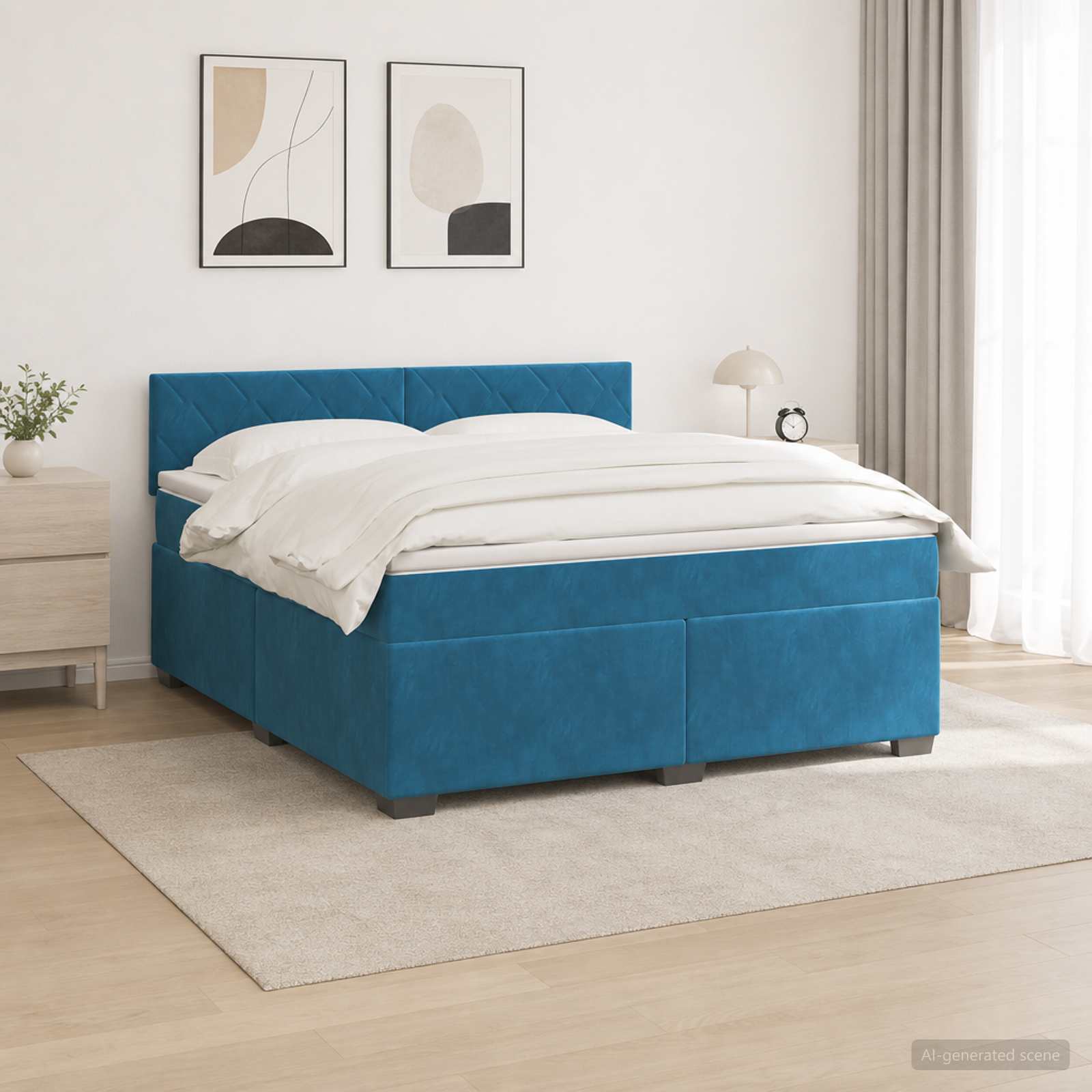 Boxspringbett mit Matratze und LED Blau 140 x 190 cm Samt