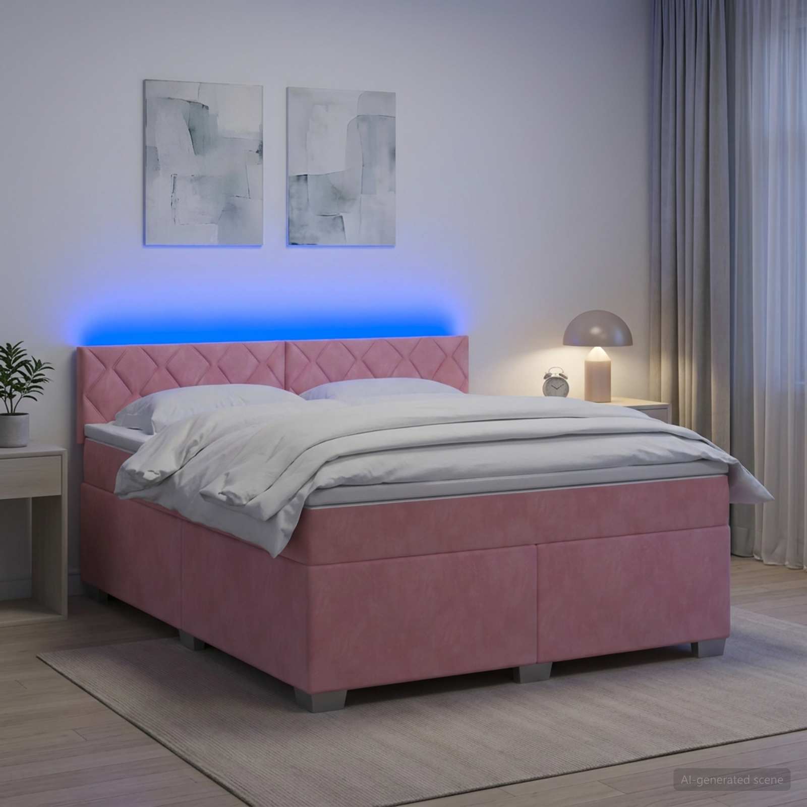 Boxspringbett mit Matratze und LED Rosa 140 x 200 cm Samt