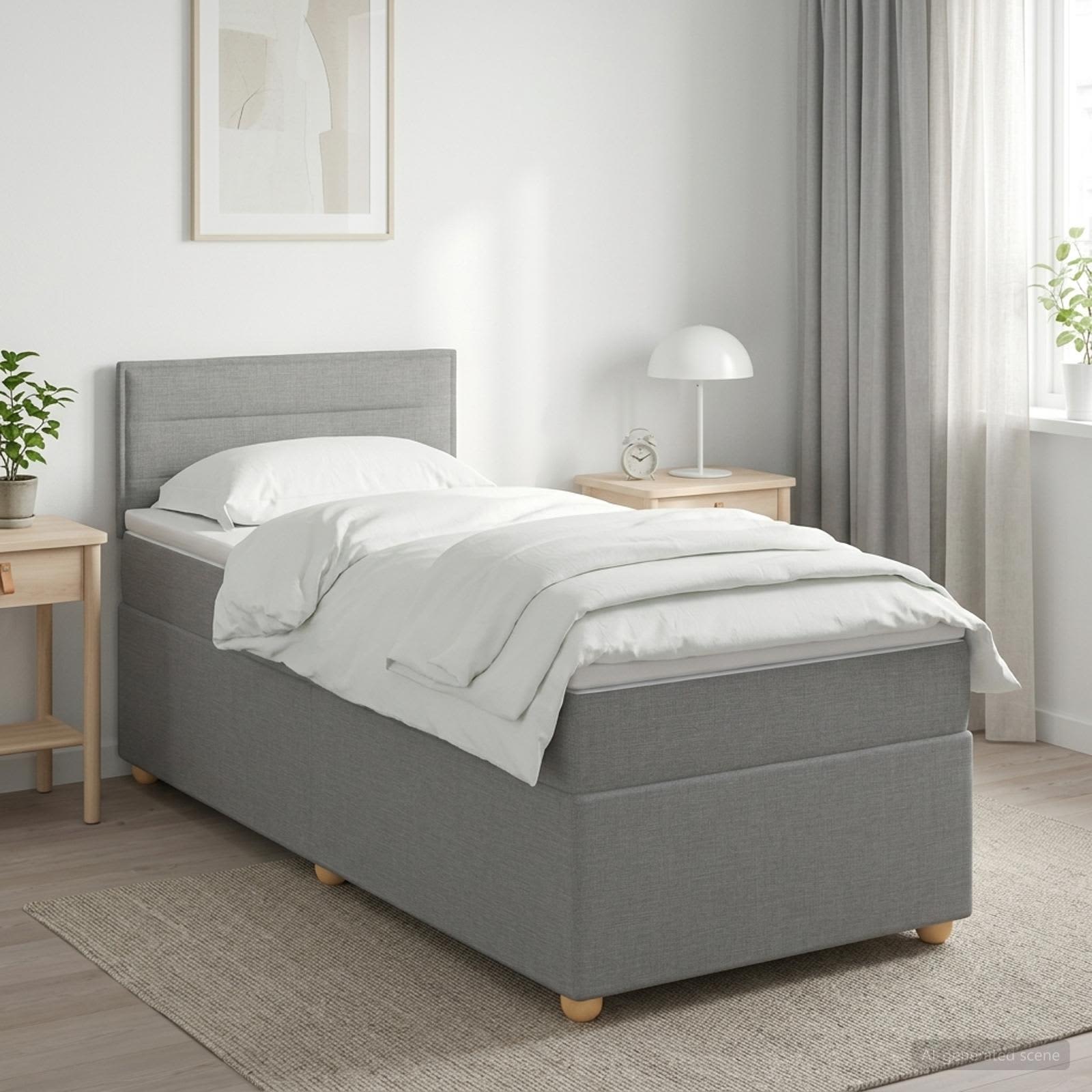 Boxspringbett mit Matratze Hellgrau 80 x 200 cm Stoff