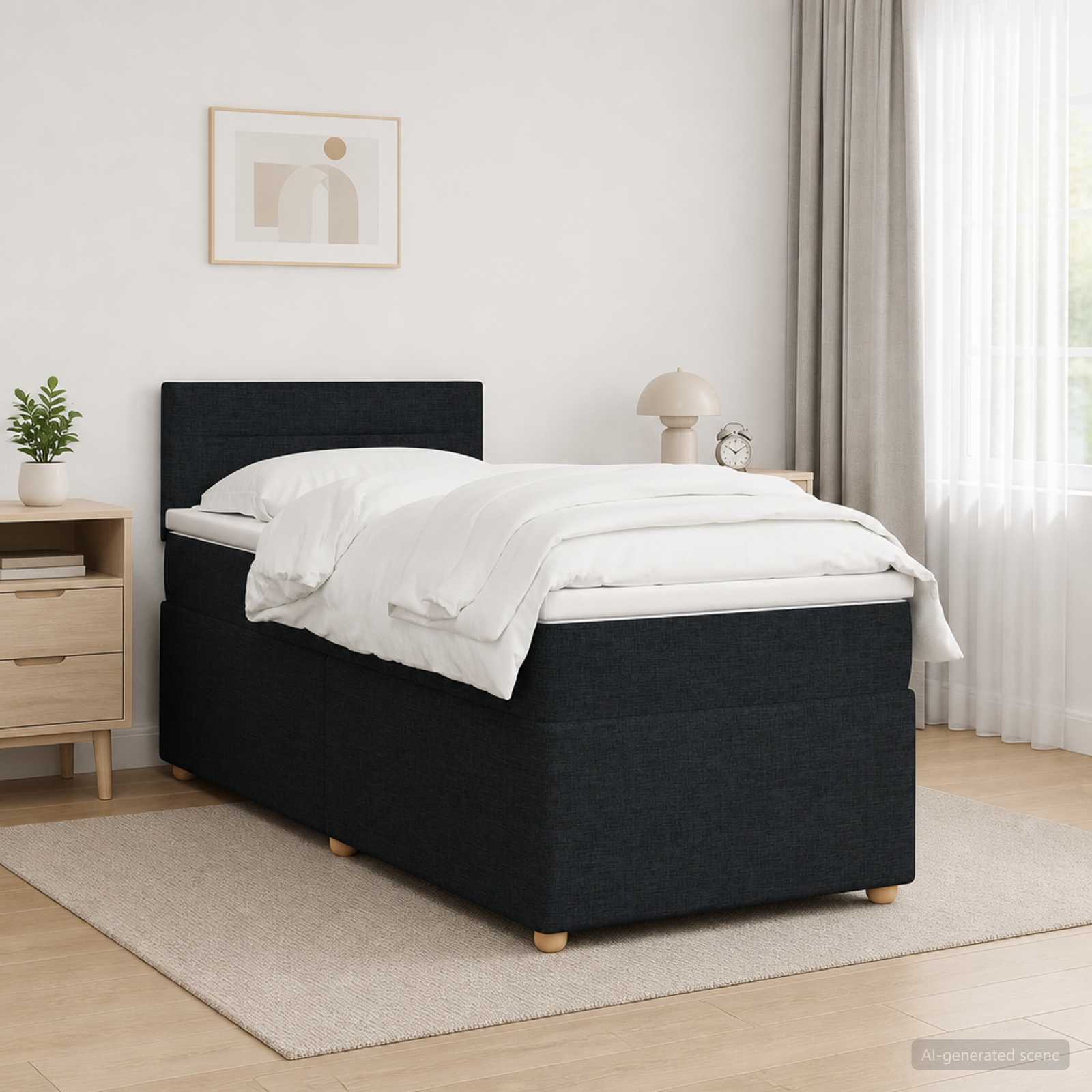 Boxspringbett mit Matratze Schwarz 80 x 200 cm Stoff