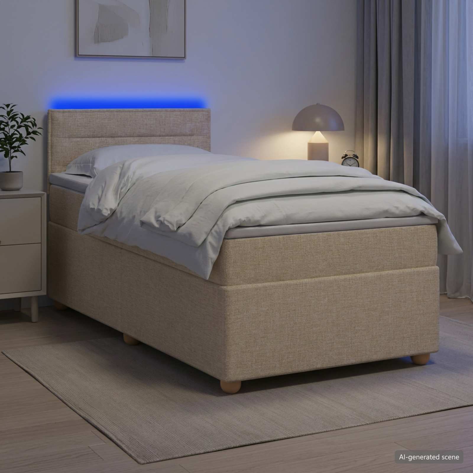 Boxspringbett mit Matratze mit Kopfteil Creme 80 x 200 cm Stoff