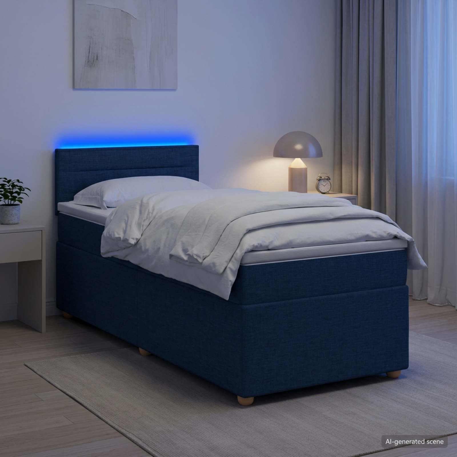 Boxspringbett mit Matratze mit Kopfteil Blau 100 x 200 cm Stoff