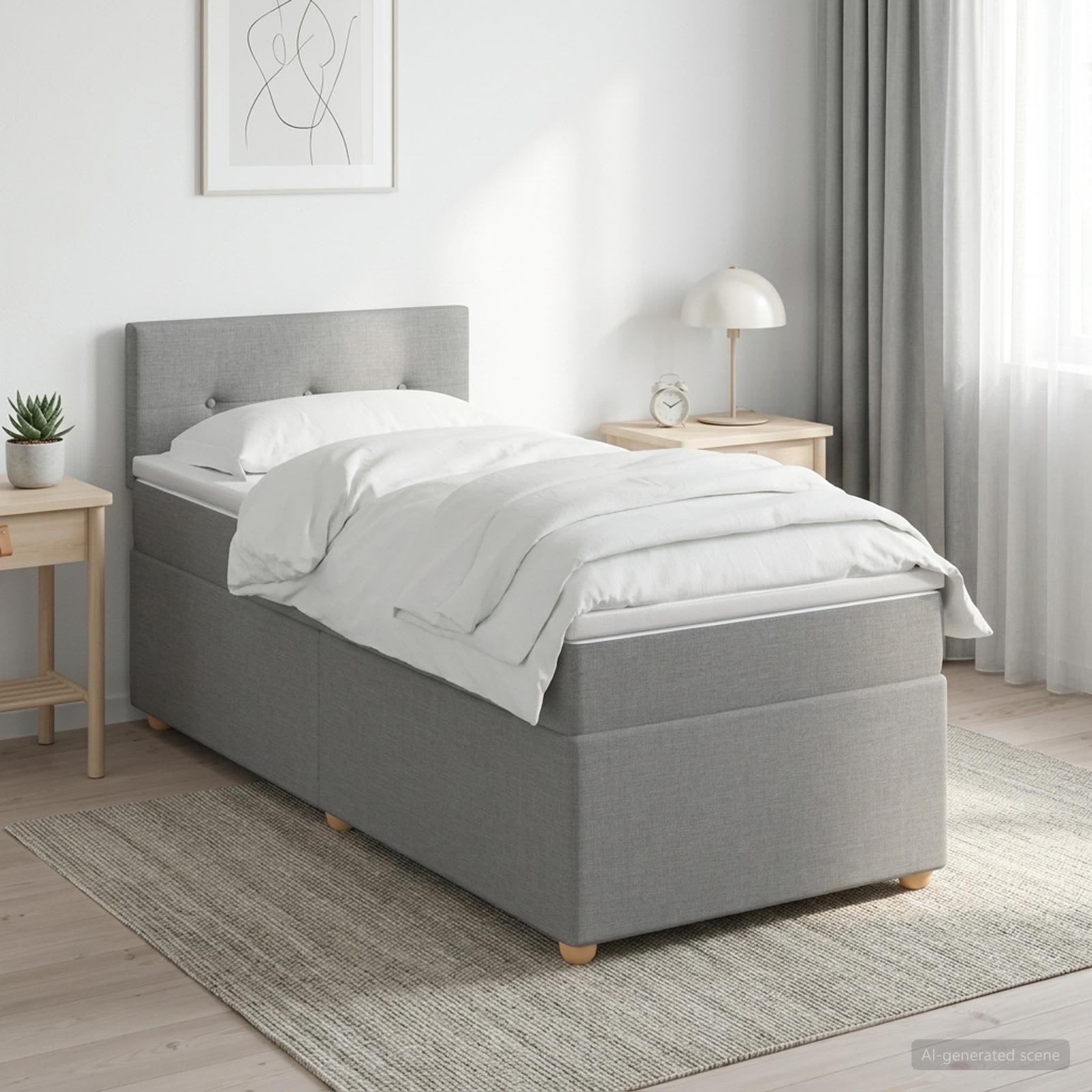 Boxspringbett mit Matratze Hellgrau 80 x 200 cm Stoff