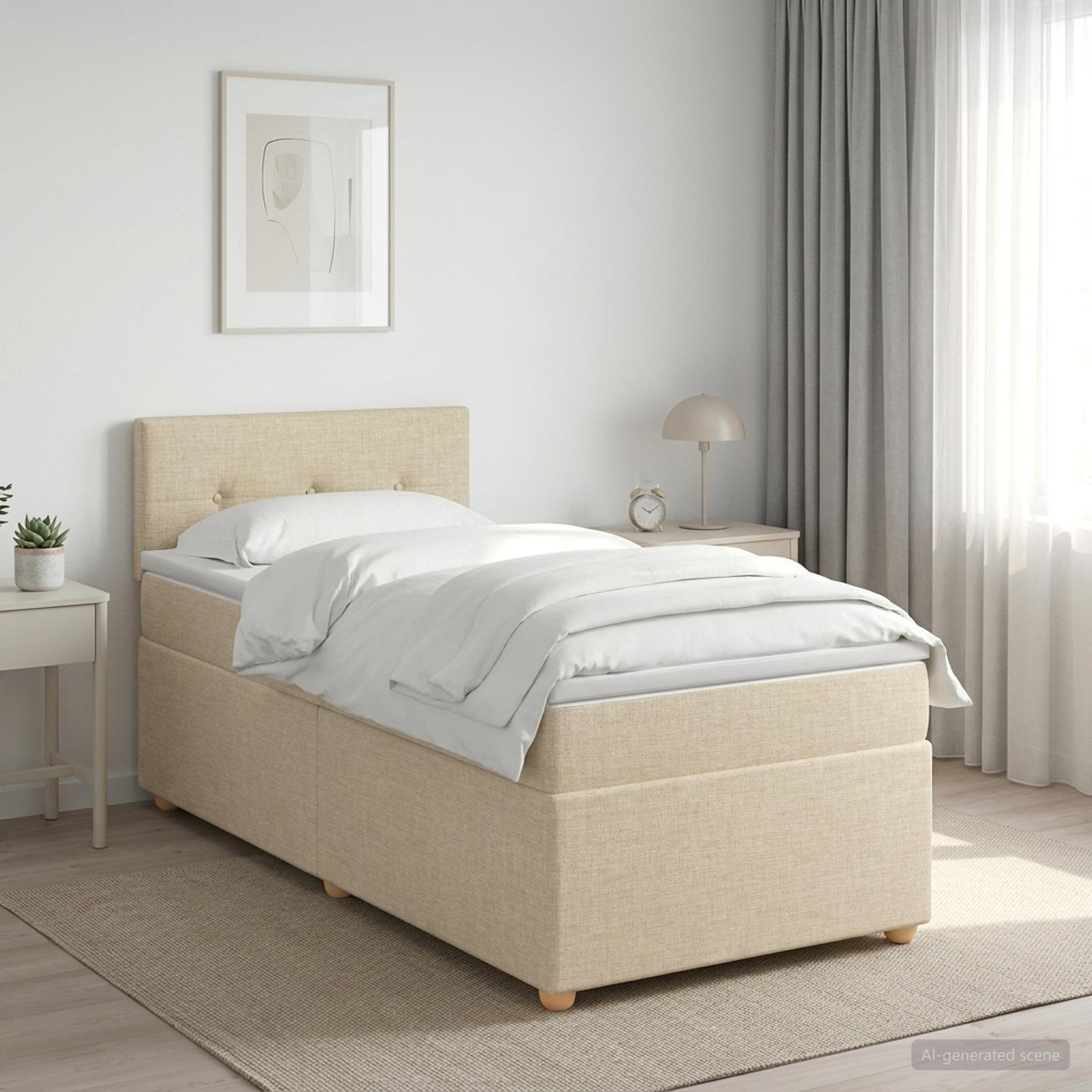 Boxspringbett mit Matratze mit Kopfteil Creme 80 x 200 cm Stoff