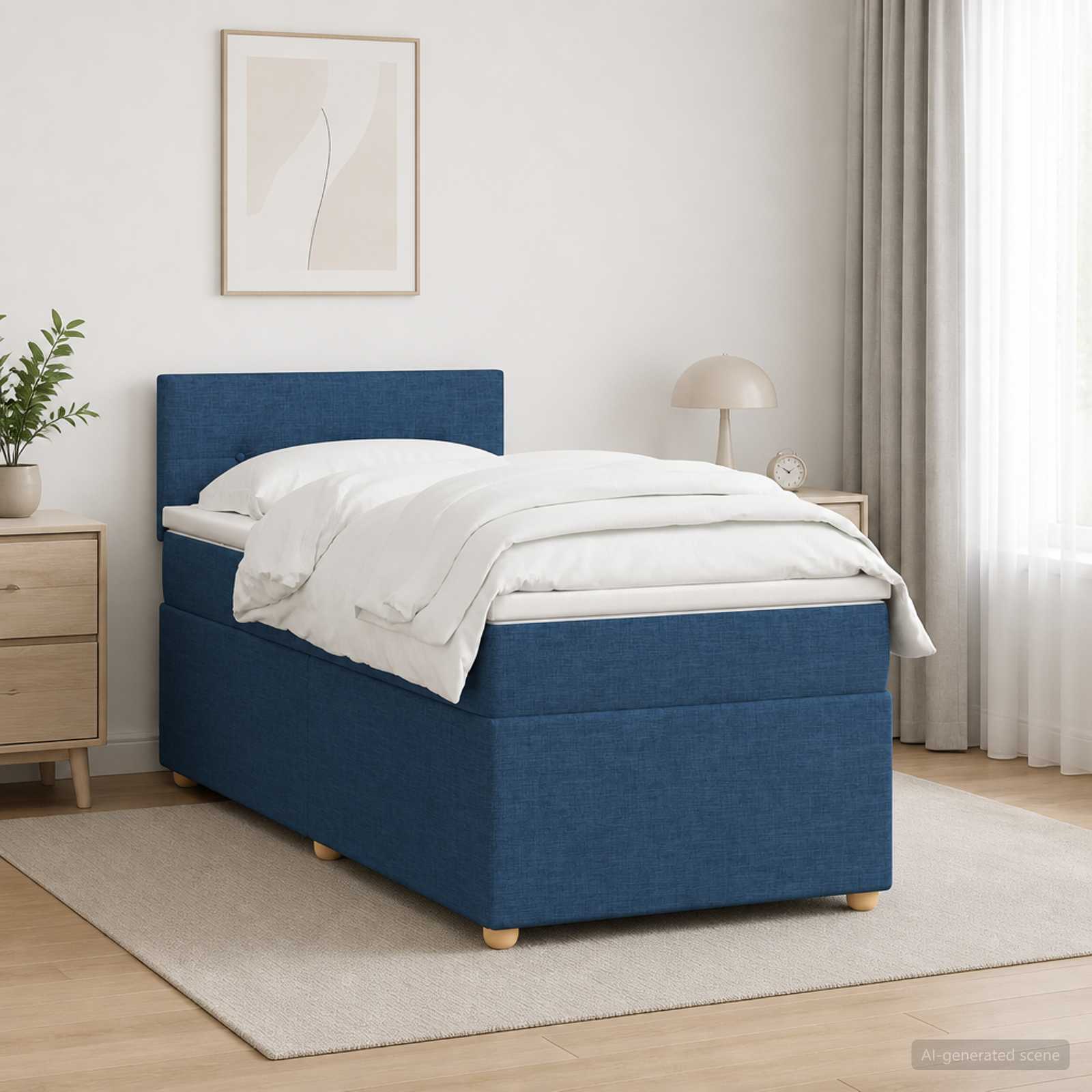 Boxspringbett mit Matratze mit Kopfteil Blau 100 x 200 cm Stoff