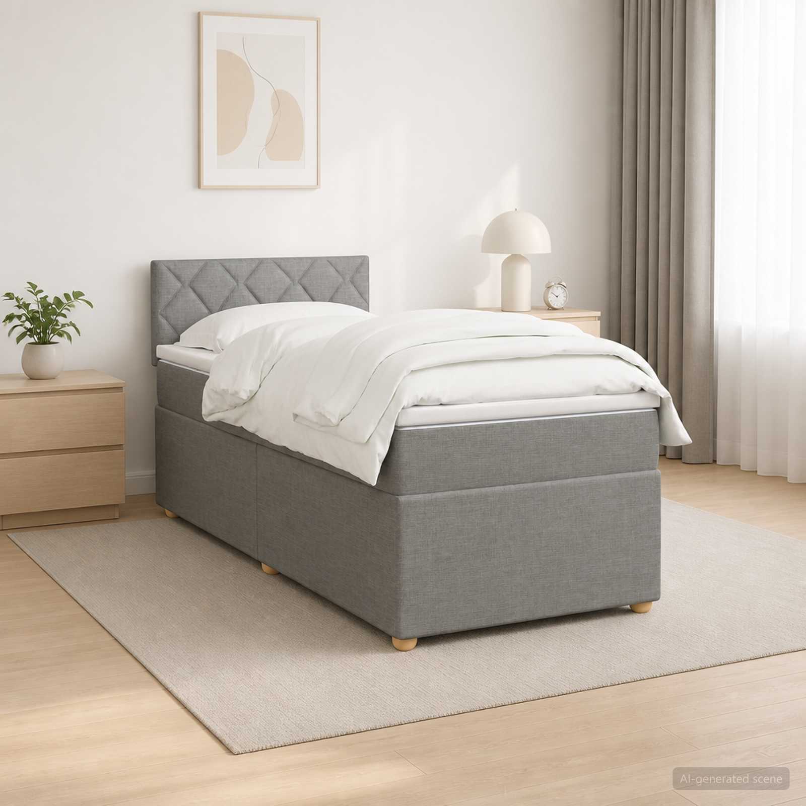 Boxspringbett mit Matratze Hellgrau 80 x 200 cm Stoff