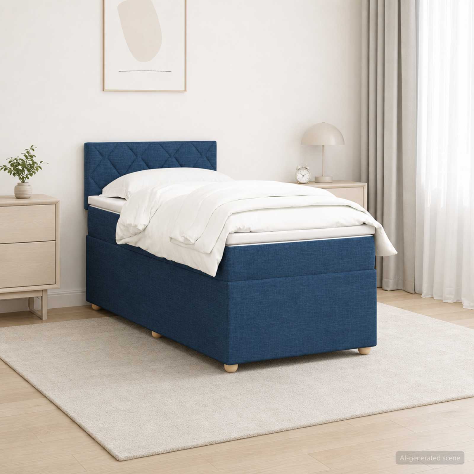 Boxspringbett mit Matratze mit Kopfteil Blau 90 x 200 cm Stoff