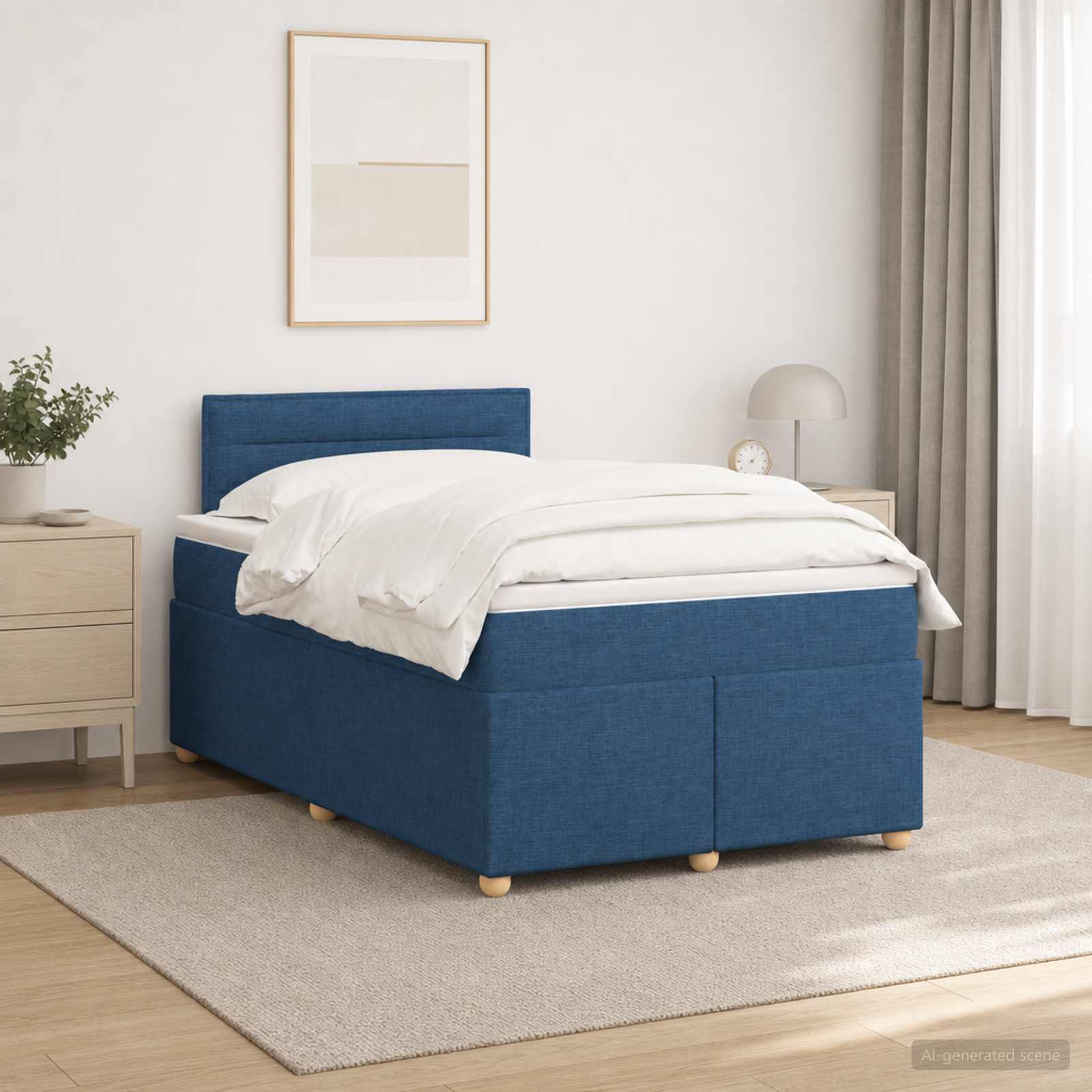 Boxspringbett mit Matratze mit Kopfteil Blau 120 x 190 cm Stoff