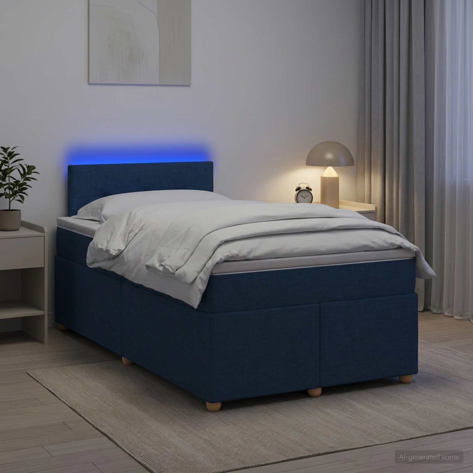 Boxspringbett mit Matratze mit Kopfteil Blau 120 x 190 cm Stoff