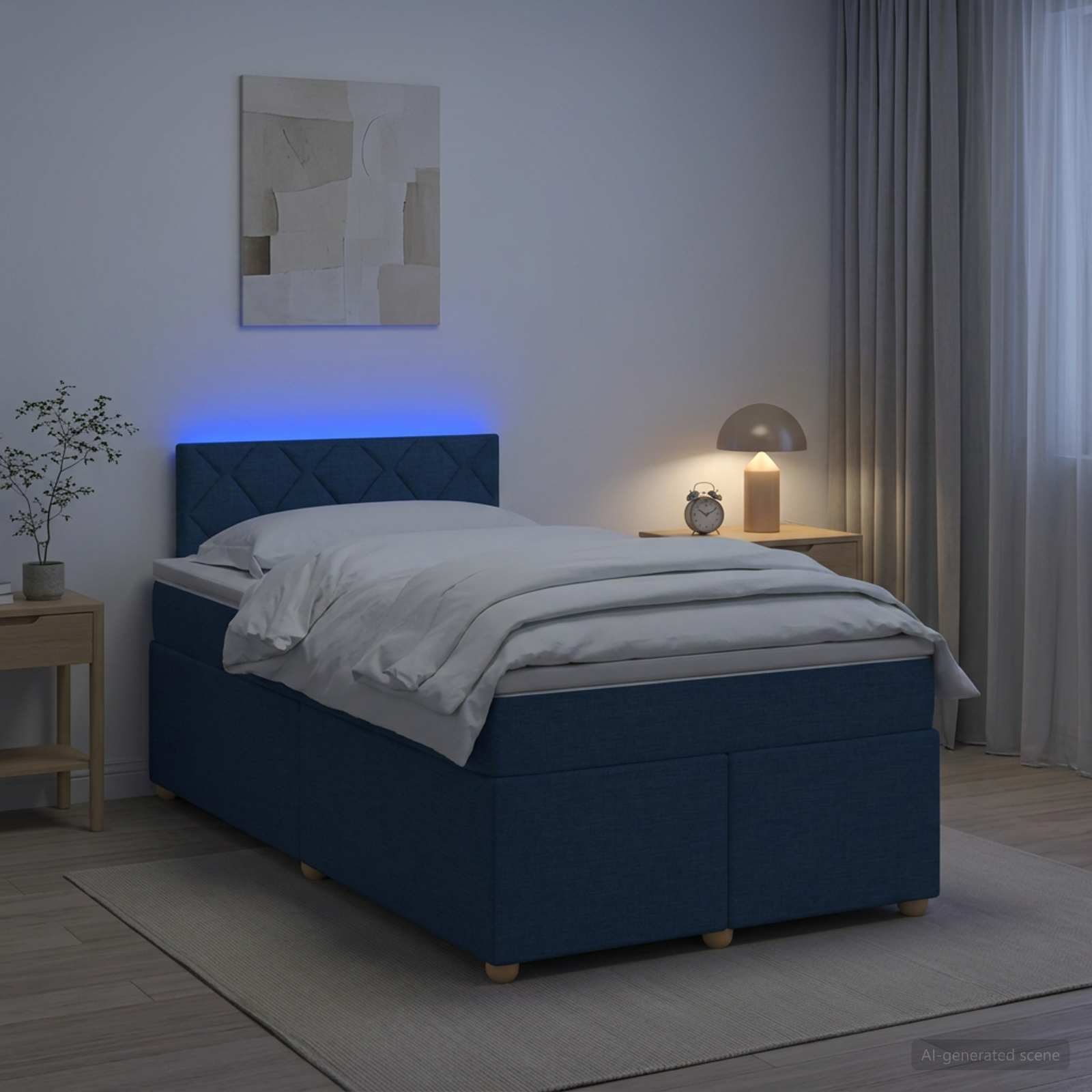 Boxspringbett mit Matratze mit Kopfteil Blau 120 x 200 cm Stoff