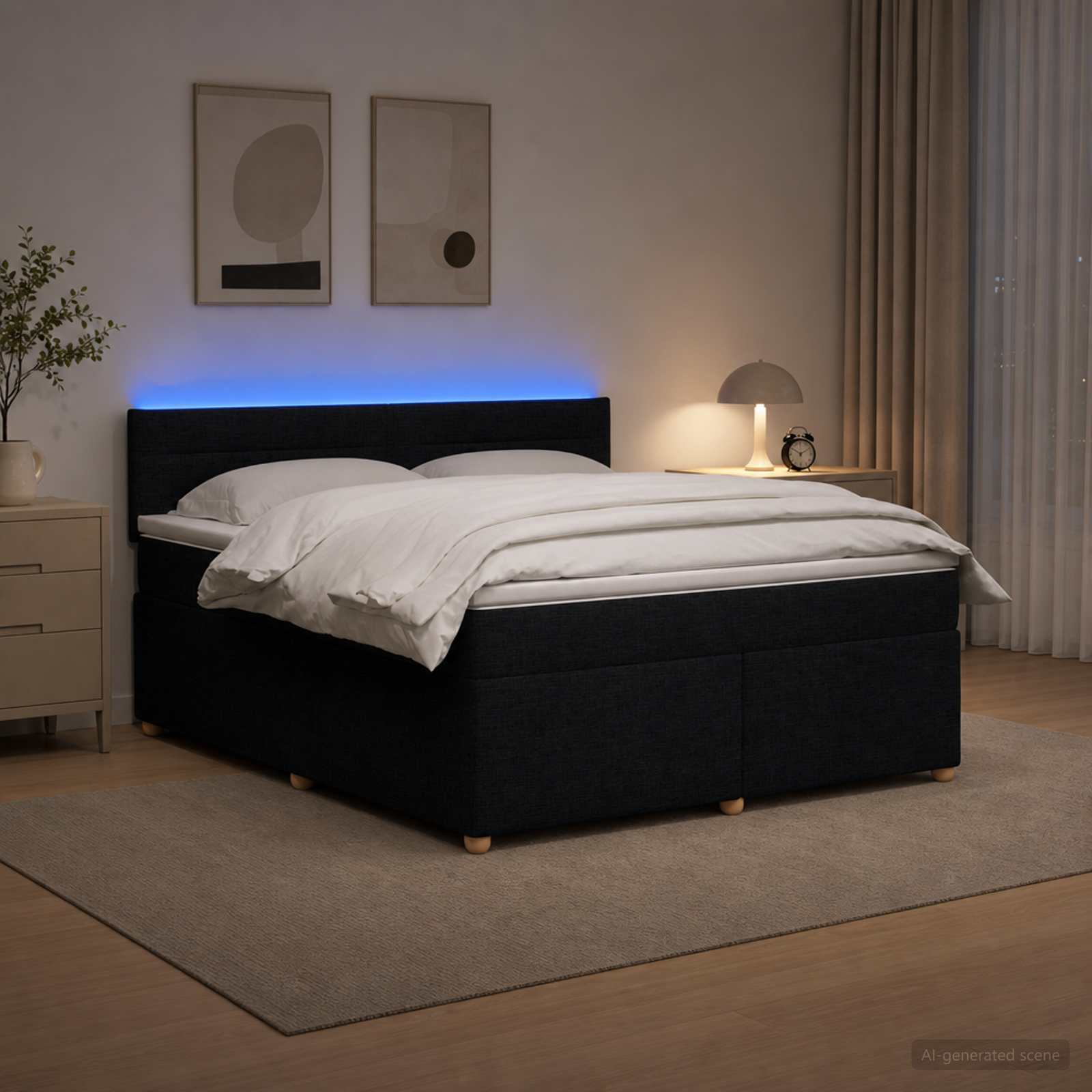Boxspringbett mit Matratze Schwarz 160 x 200 cm Stoff