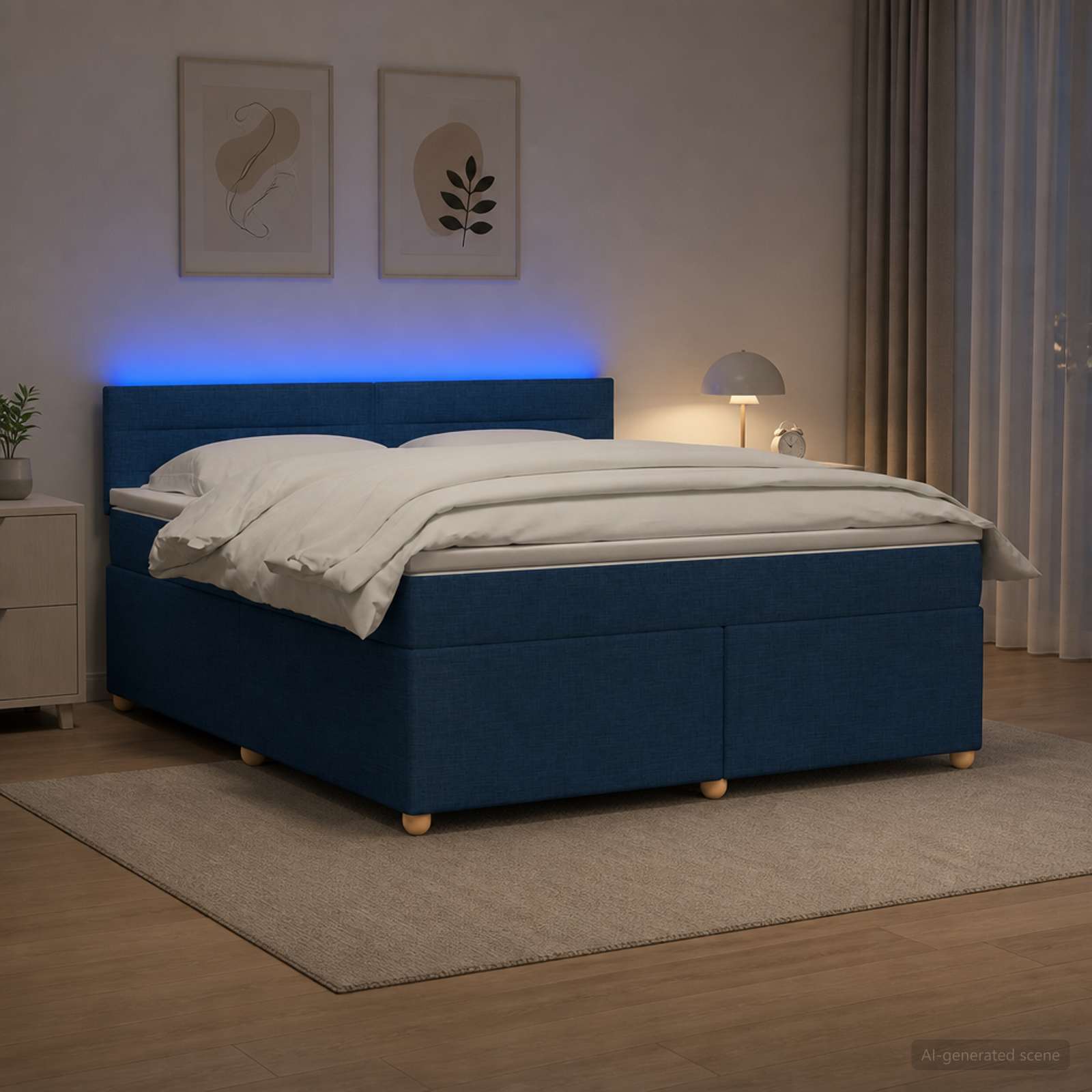 Boxspringbett mit Matratze mit Kopfteil Blau 140 x 200 cm Stoff