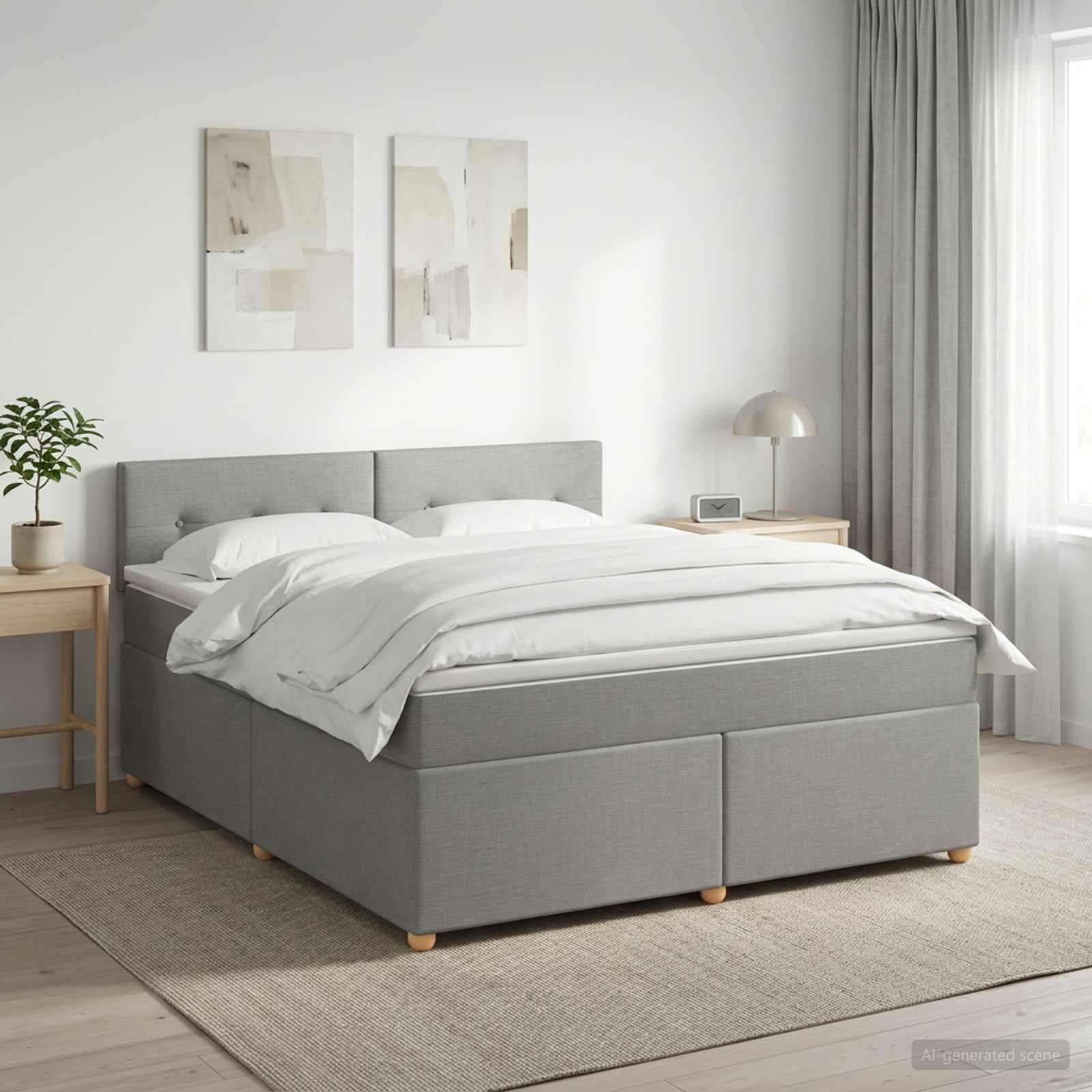 Boxspringbett mit Matratze Hellgrau 140 x 190 cm Stoff