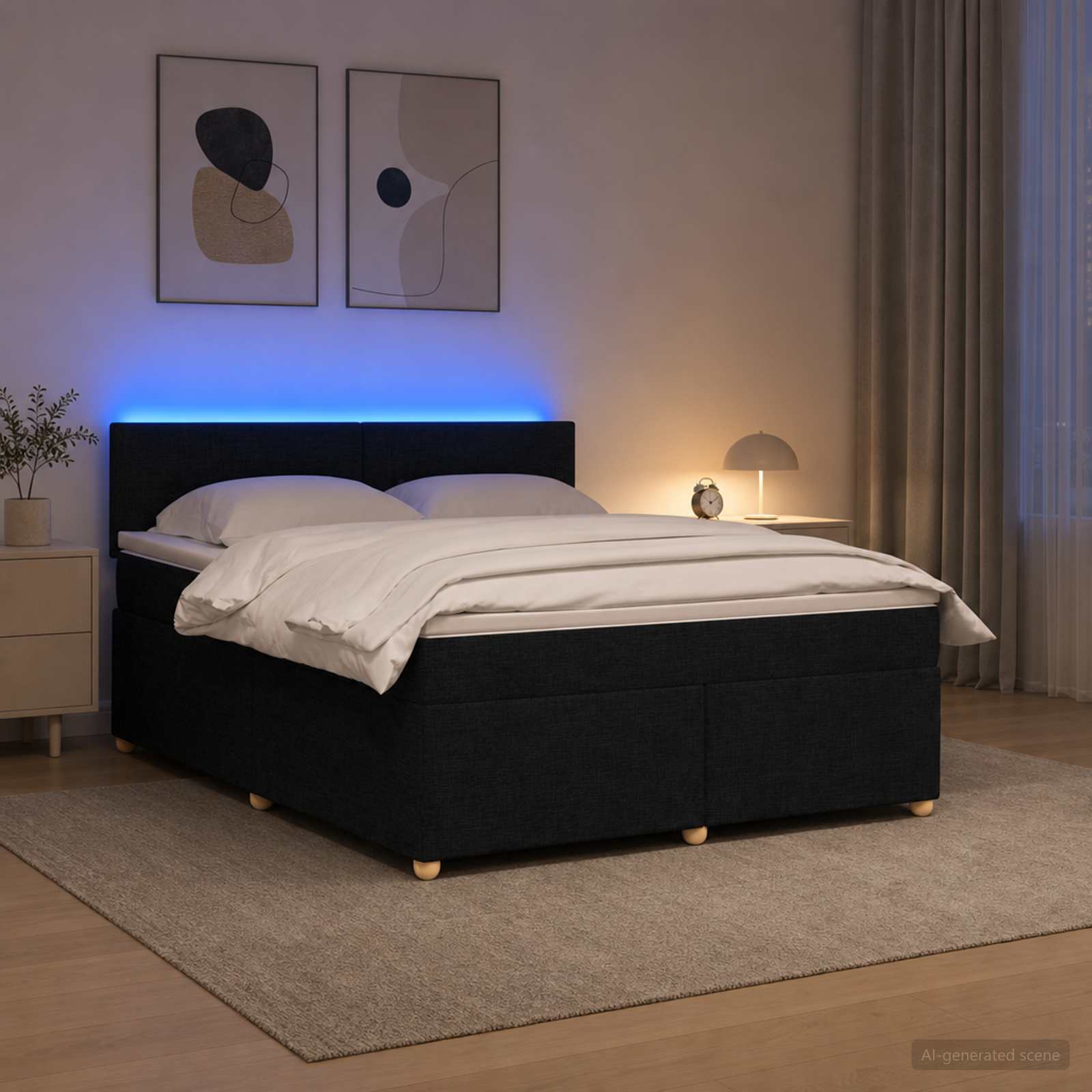 Boxspringbett mit Matratze Schwarz 140 x 190 cm Stoff