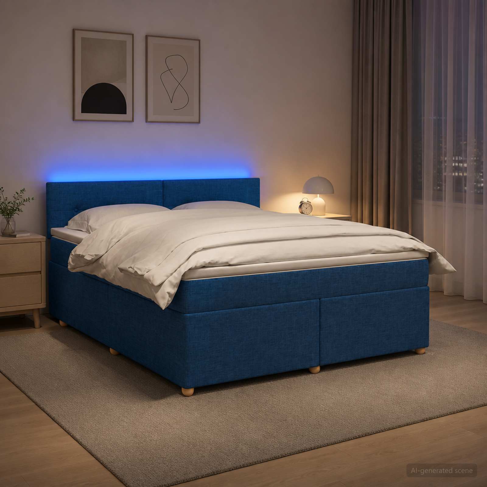 Boxspringbett mit Matratze mit Kopfteil Blau 160 x 200 cm Stoff