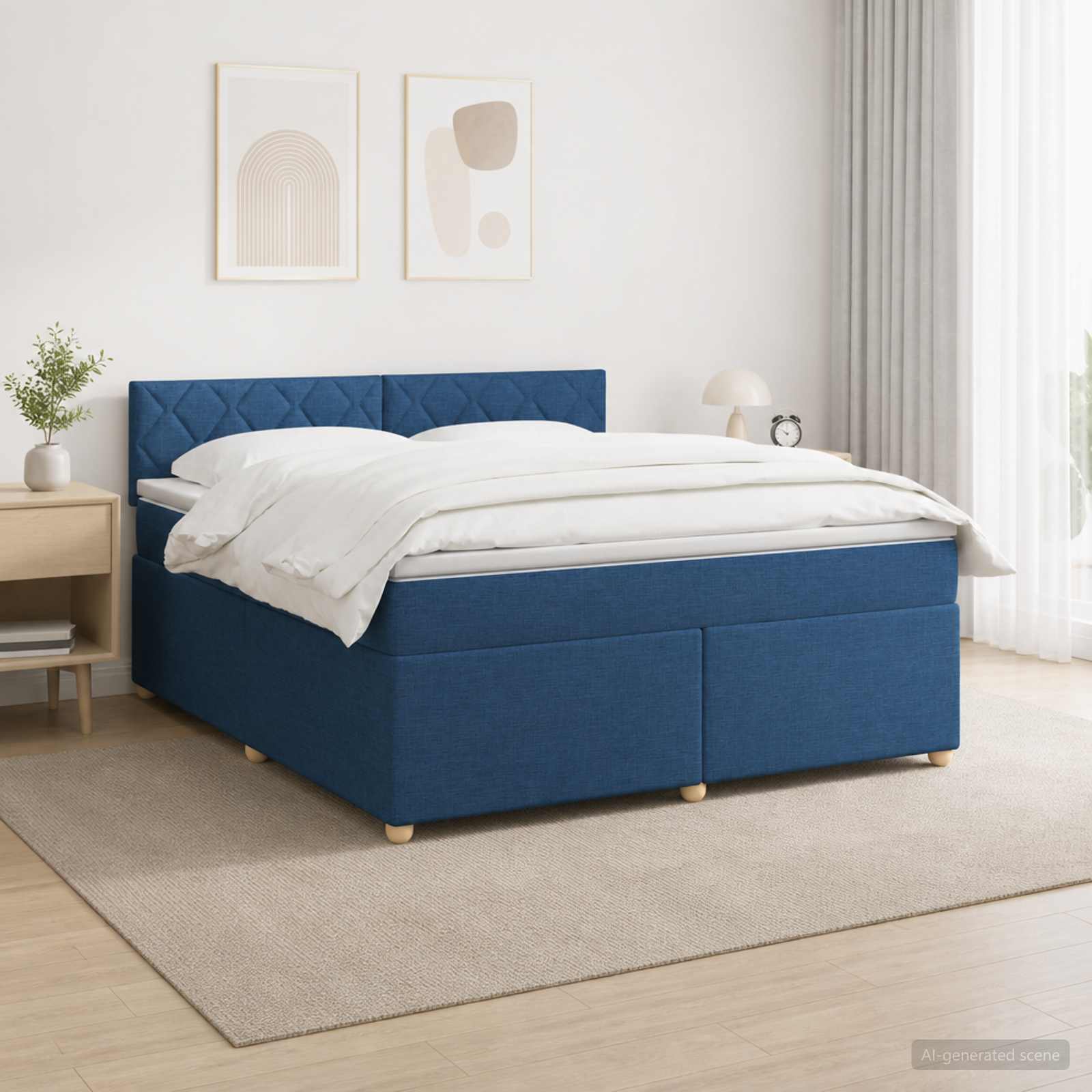 Boxspringbett mit Matratze mit Kopfteil Blau 140 x 190 cm Stoff