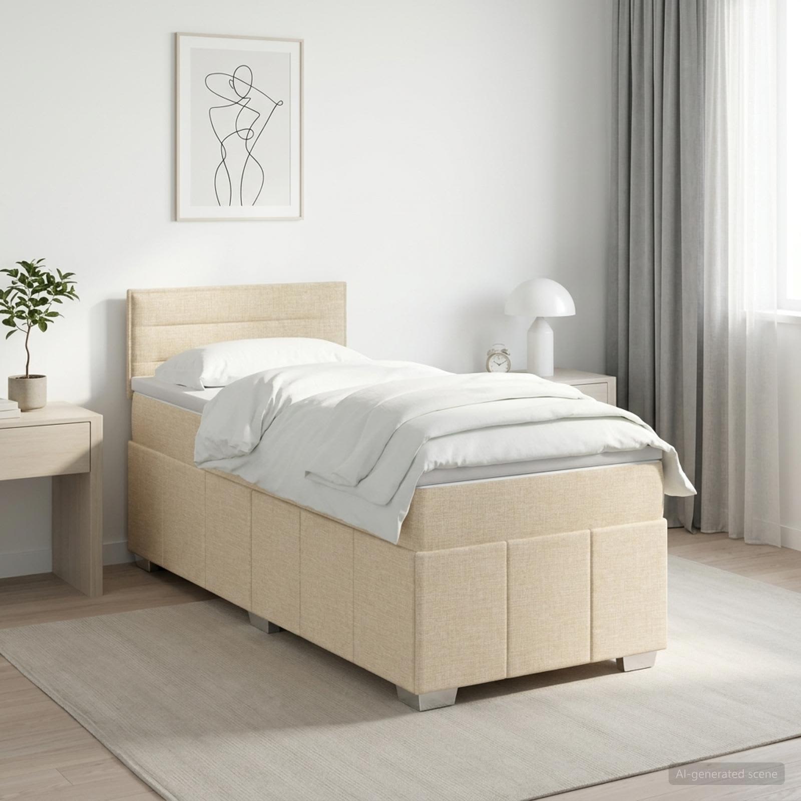 Boxspringbett mit Matratze Creme 100 x 200 cm Stoff