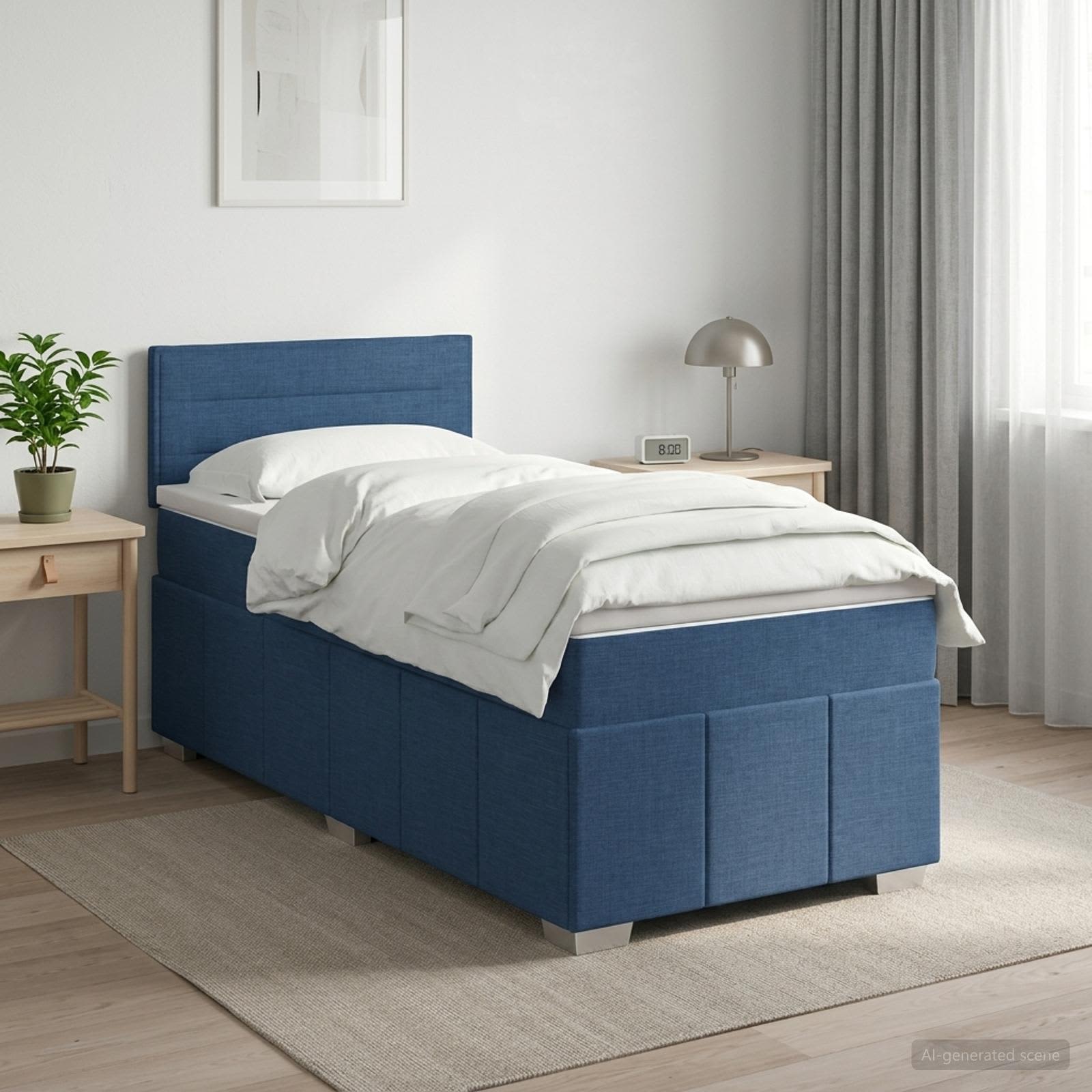 Boxspringbett mit Matratze mit Kopfteil Blau 100 x 200 cm Stoff