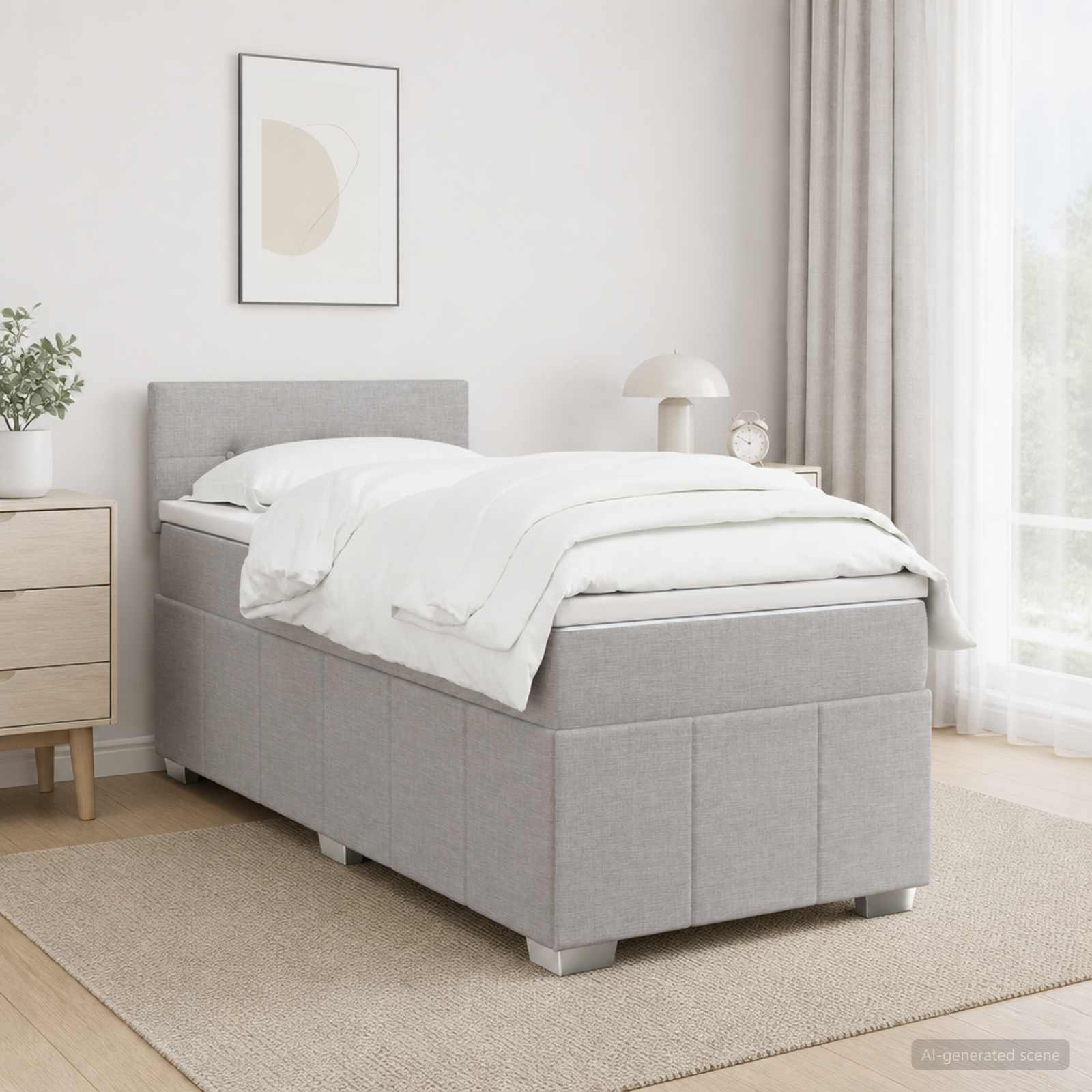 Boxspringbett mit Matratze Hellgrau 80 x 200 cm Stoff