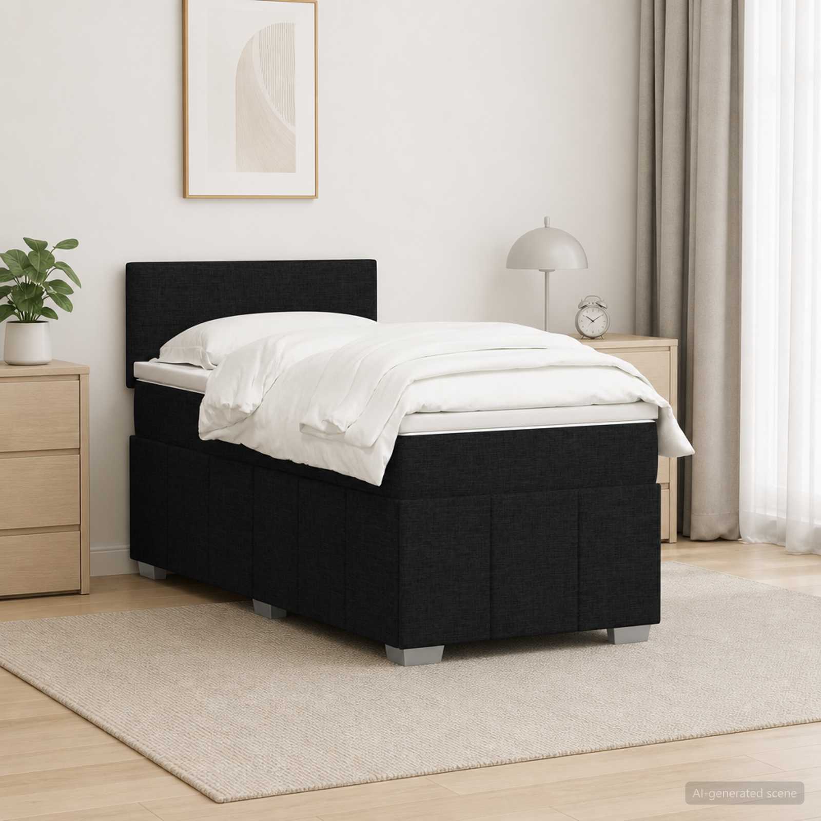Boxspringbett mit Matratze Schwarz 80 x 200 cm Stoff