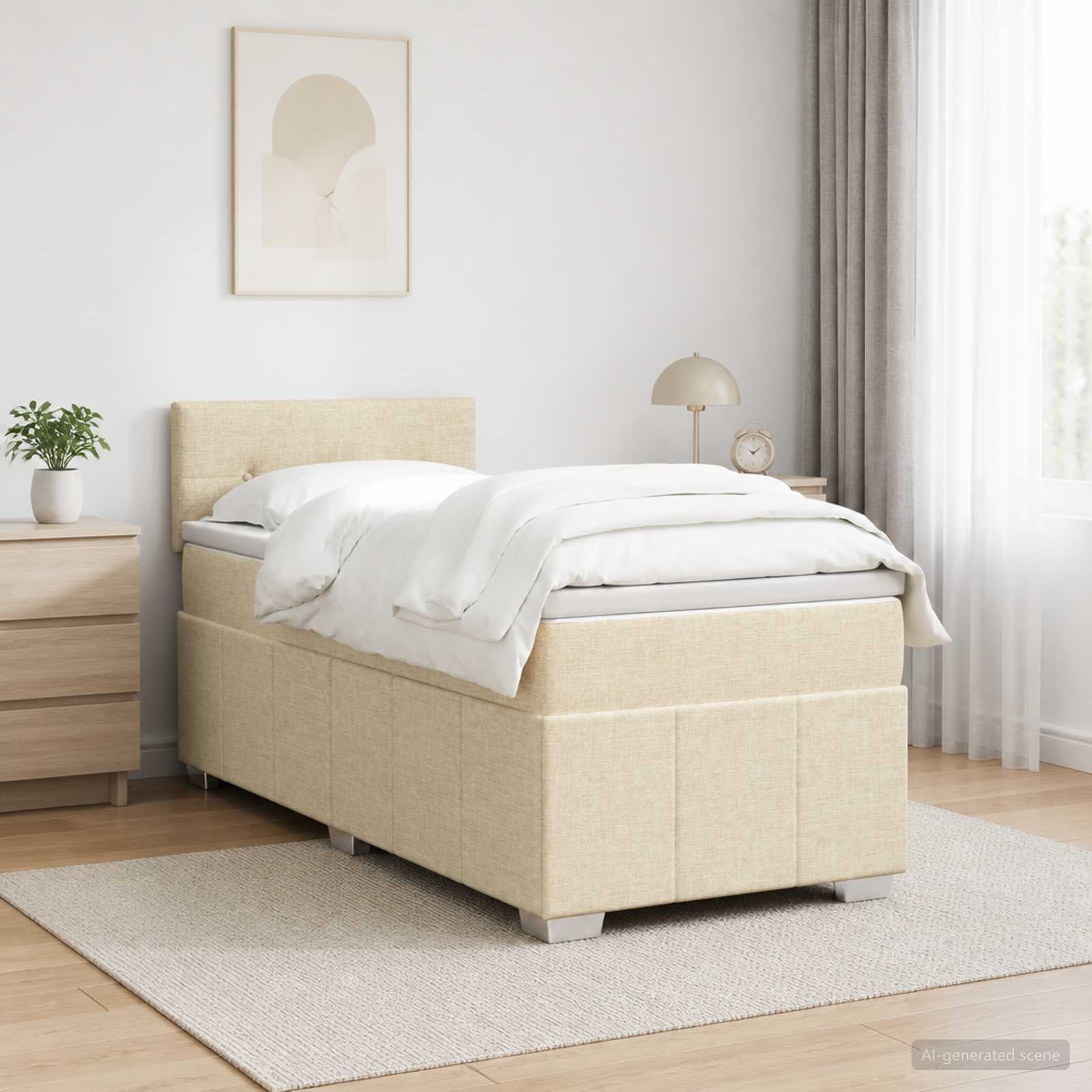 Boxspringbett mit Matratze mit Kopfteil Creme 90 x 200 cm Stoff