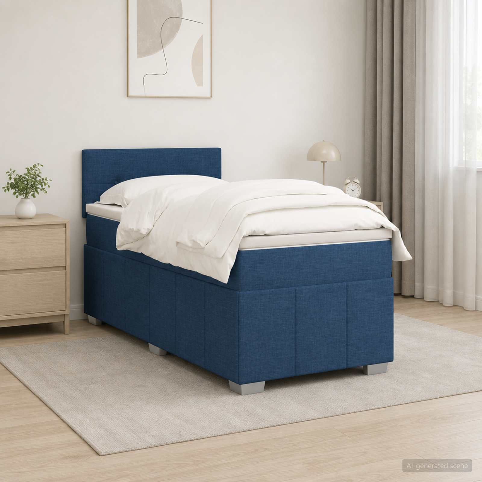 Boxspringbett mit Matratze mit Kopfteil Blau 90 x 200 cm Stoff