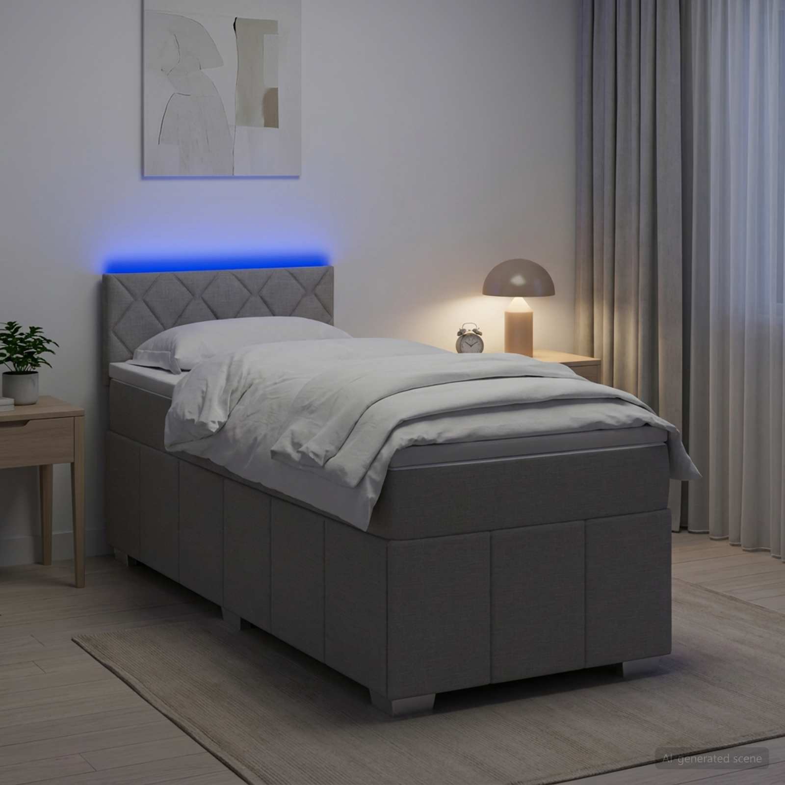 Boxspringbett mit Matratze Hellgrau 80 x 200 cm Stoff