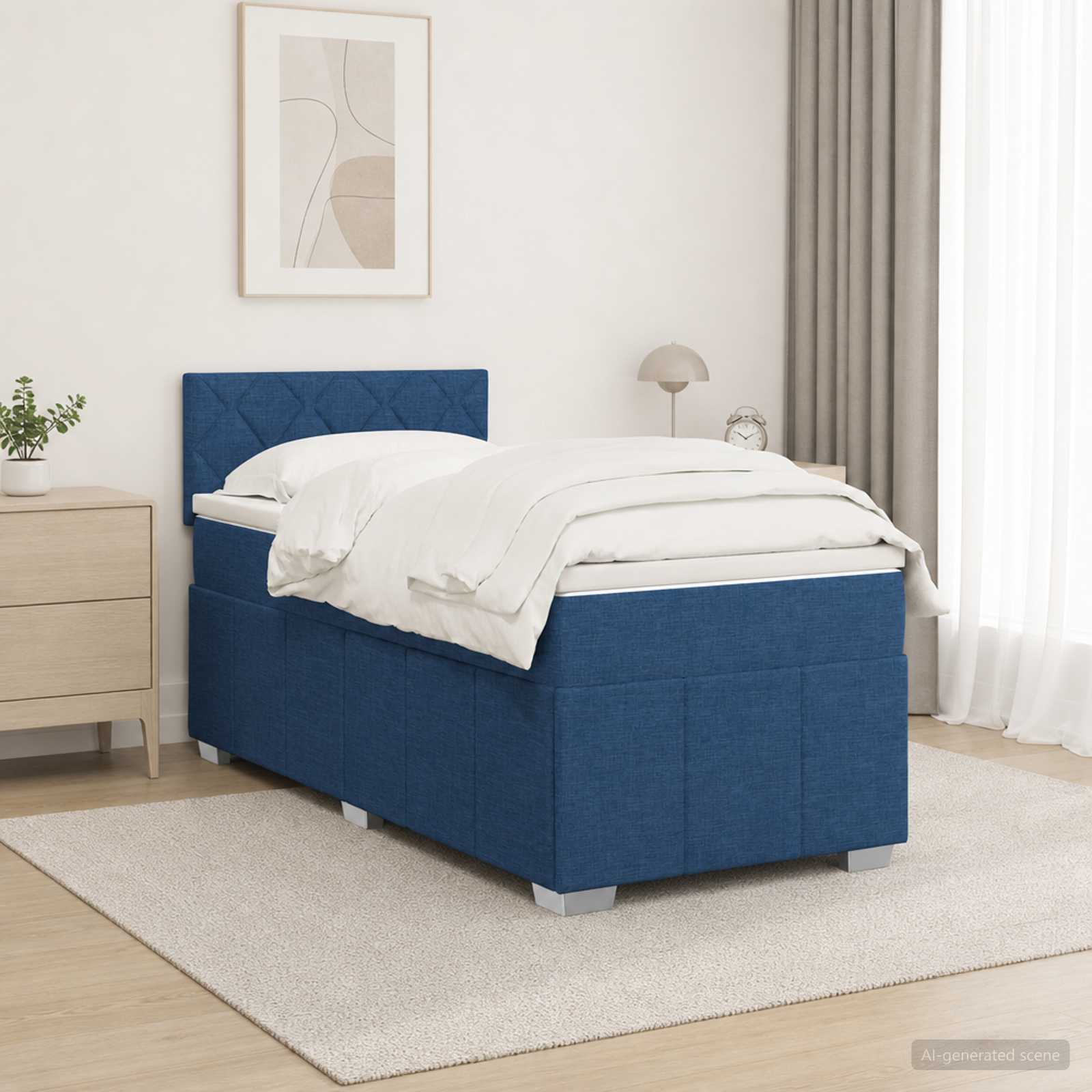 Boxspringbett mit Matratze mit Kopfteil Blau 90 x 200 cm Stoff