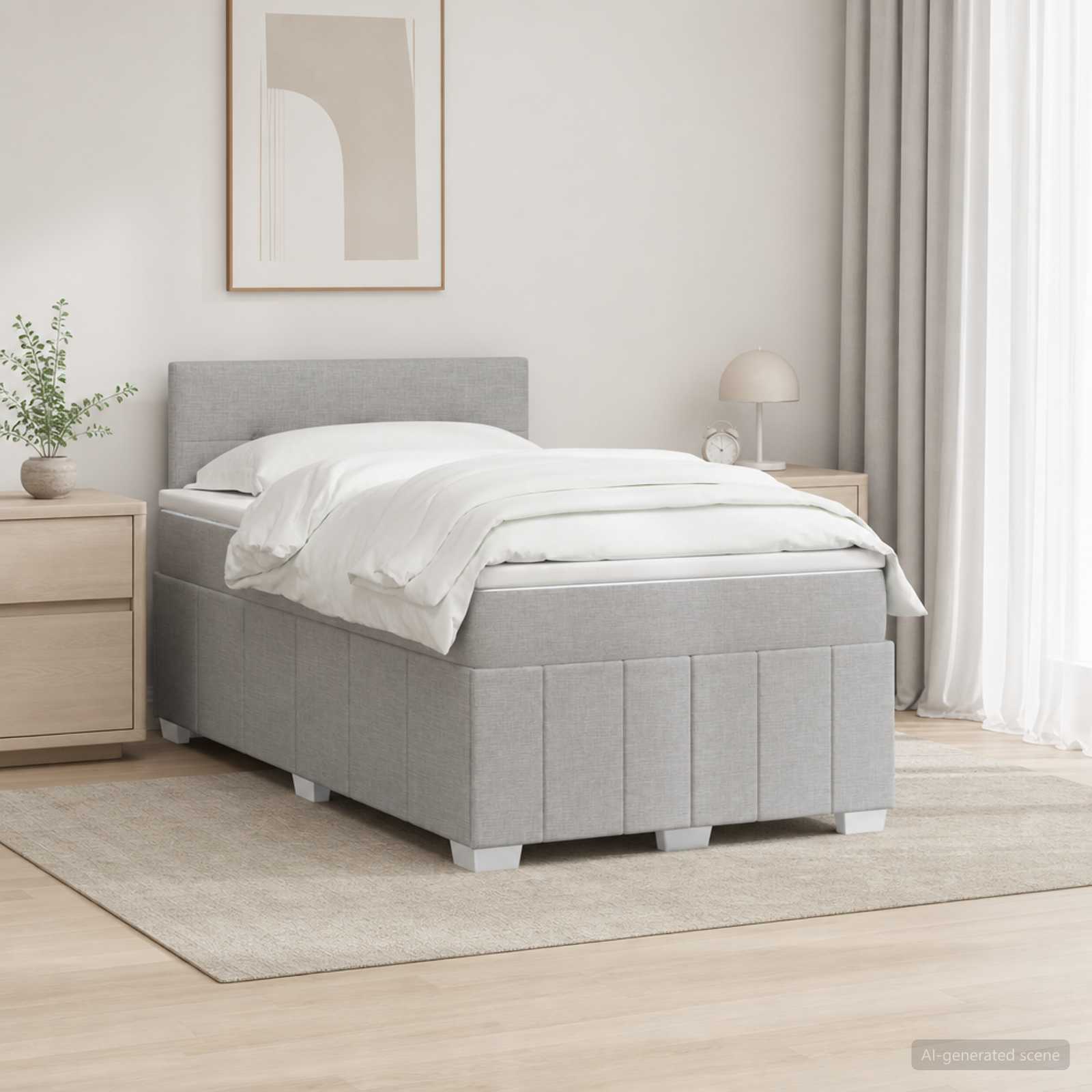 Boxspringbett mit Matratze Hellgrau 120 x 190 cm Stoff