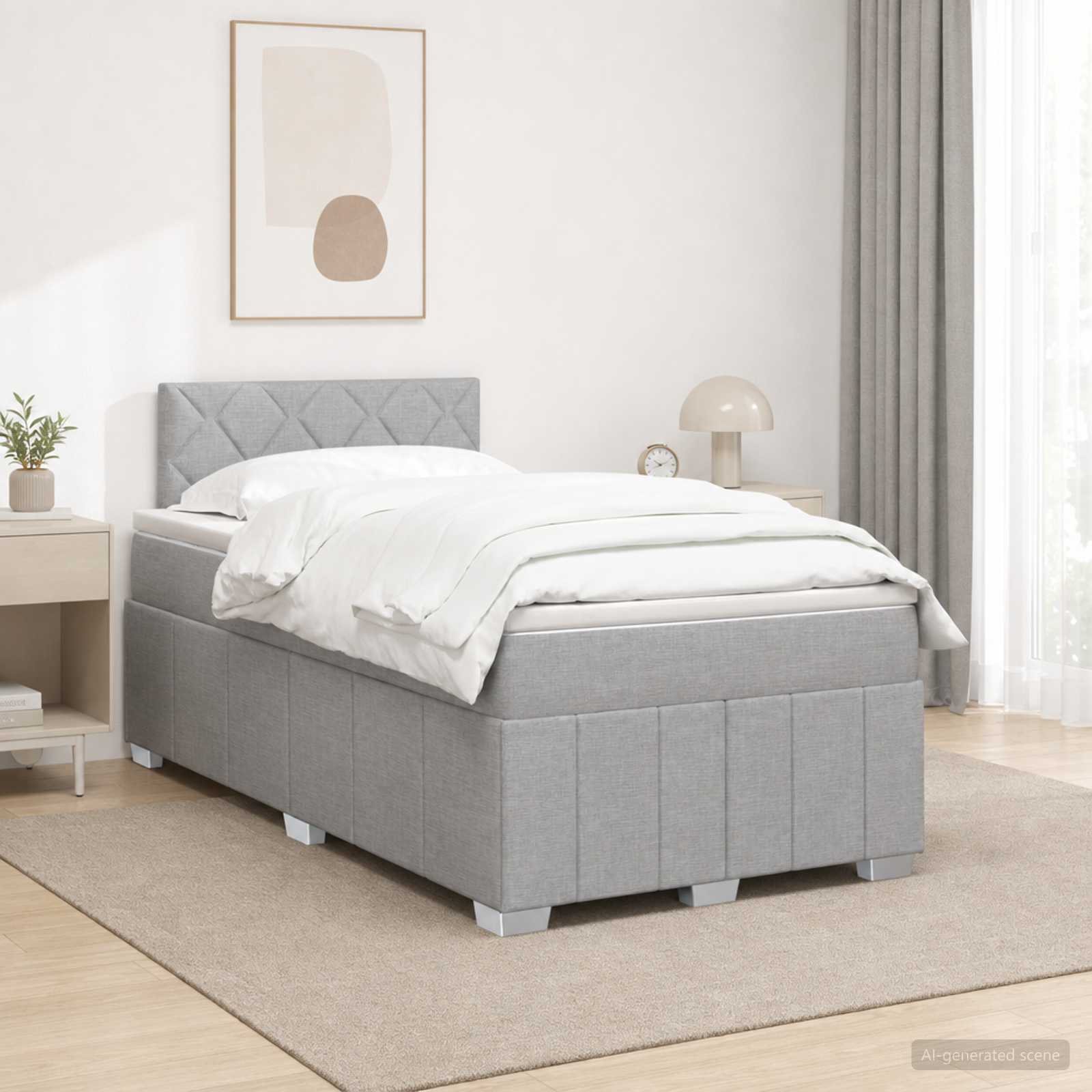 Boxspringbett mit Matratze Hellgrau 120 x 190 cm Stoff